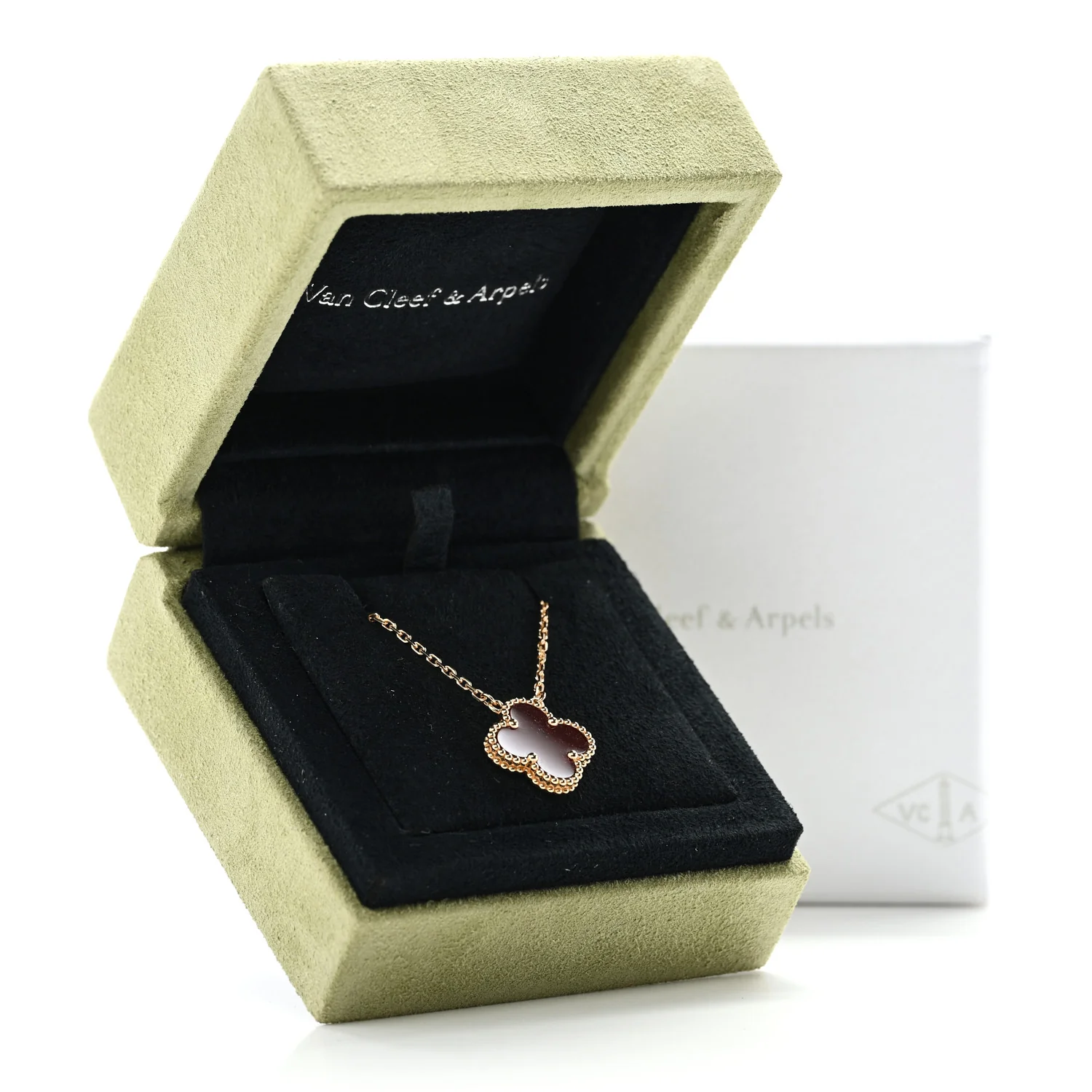 18K Yellow Gold Carnelian Vintage Alhambra Pendant Necklace - Image 6