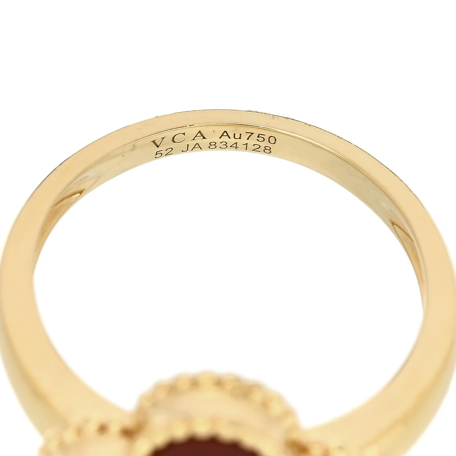 18K Yellow Gold Diamond Carnelian Vintage Alhambra Ring 52 6 - Image 5