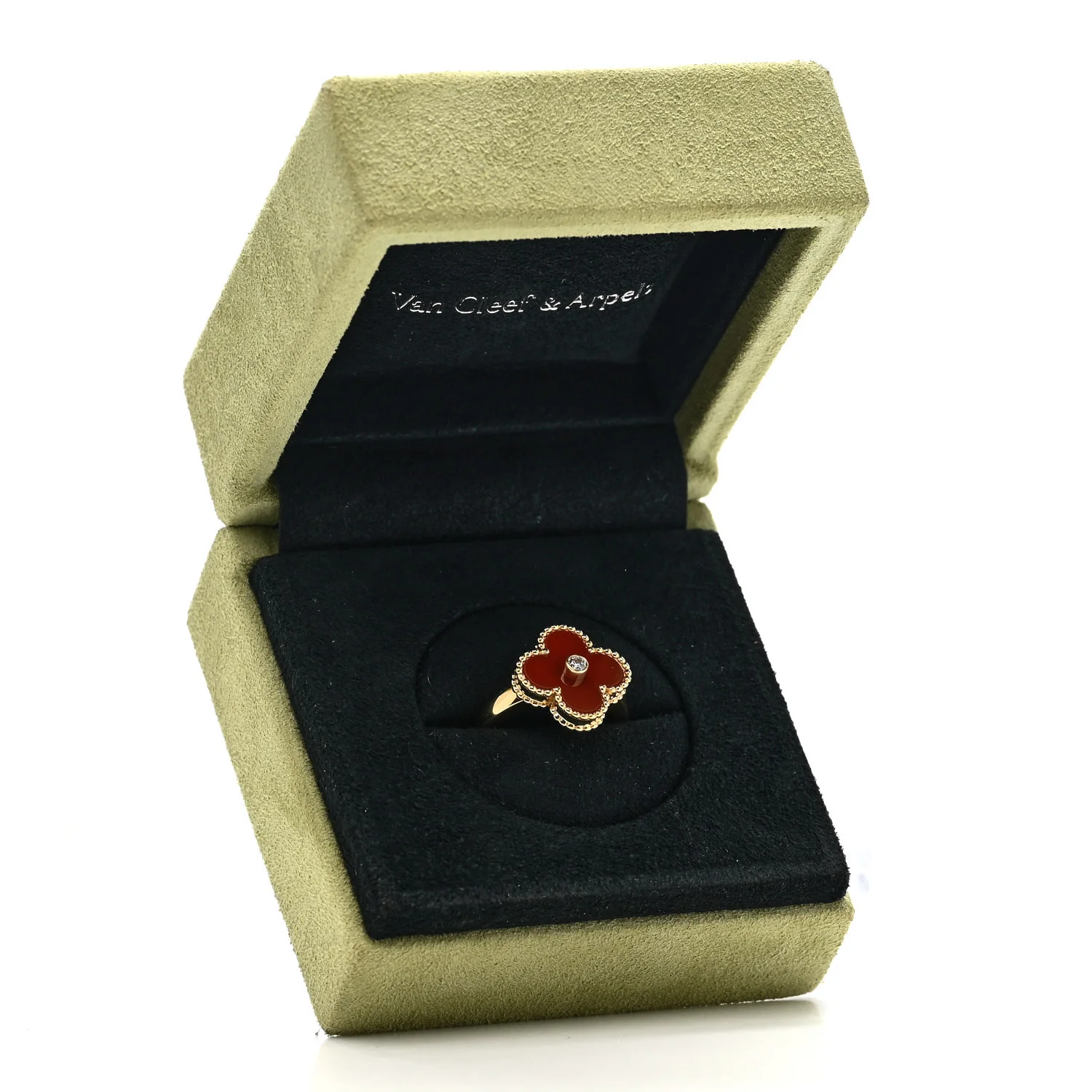 18K Yellow Gold Diamond Carnelian Vintage Alhambra Ring 52 6 - Image 6