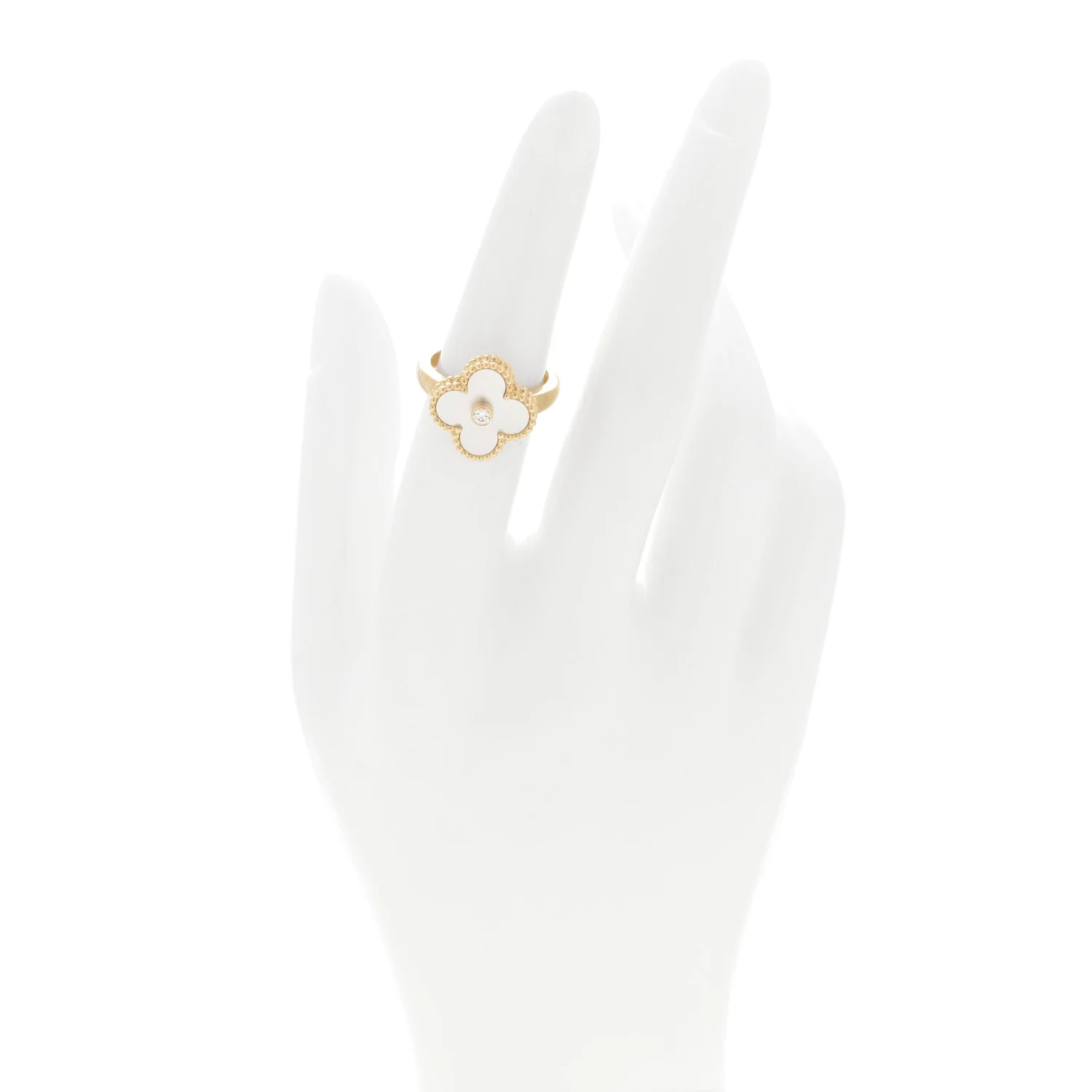 18K Yellow Gold Diamond Mother of Pearl Vintage Alhambra Ring 51 5.75 - Image 2