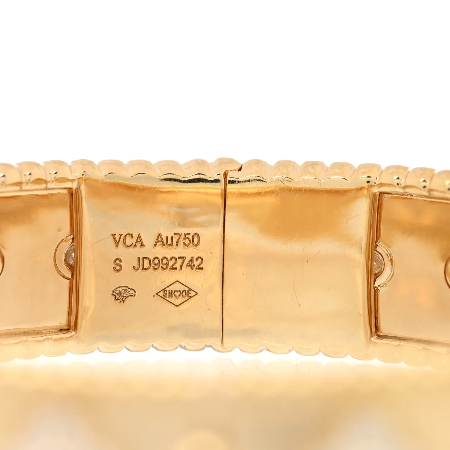 18K Yellow Gold Diamond Perlee Clovers Bangle Bracelet S - Image 2