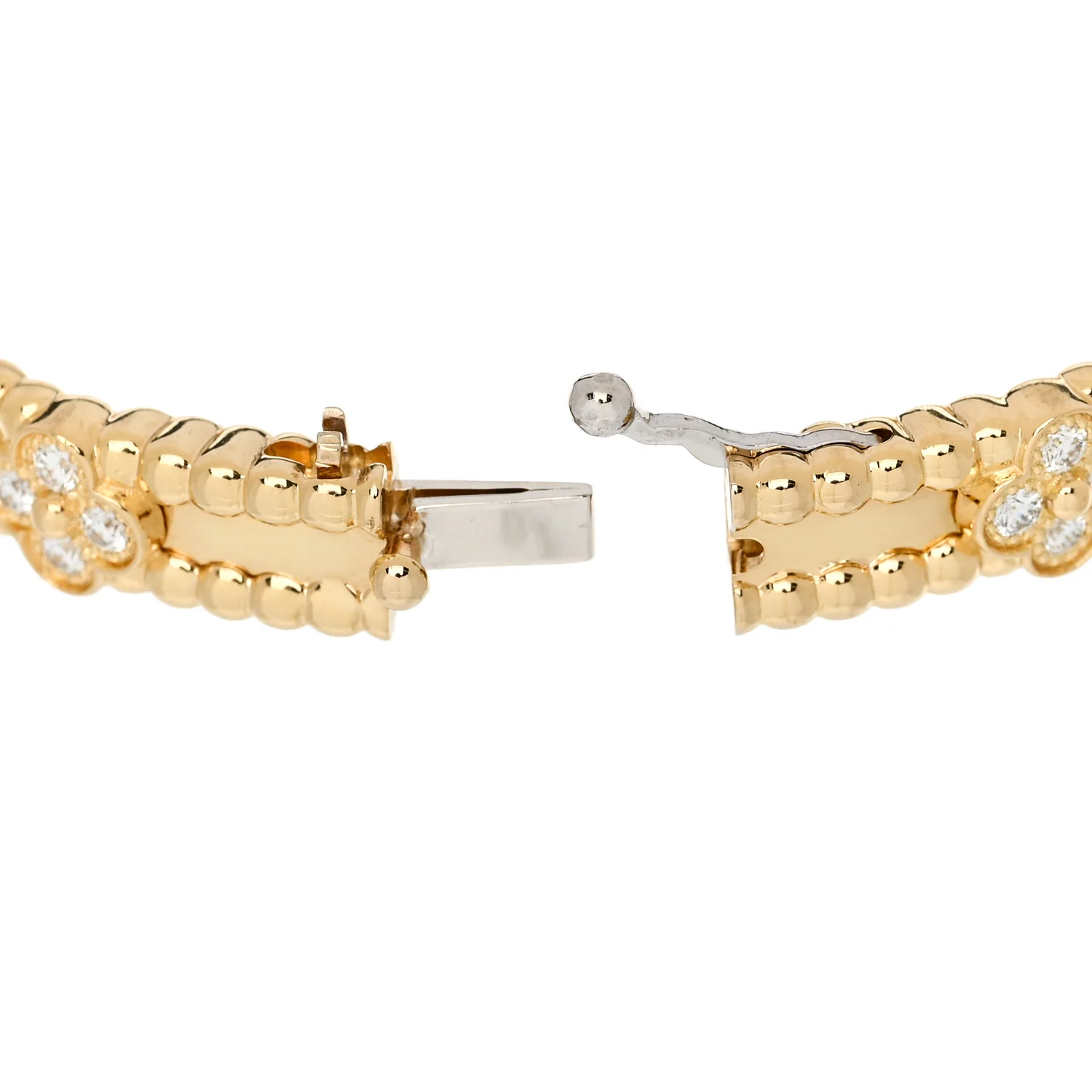 18K Yellow Gold Diamond Perlee Sweet Clovers Bracelet XS - Image 4