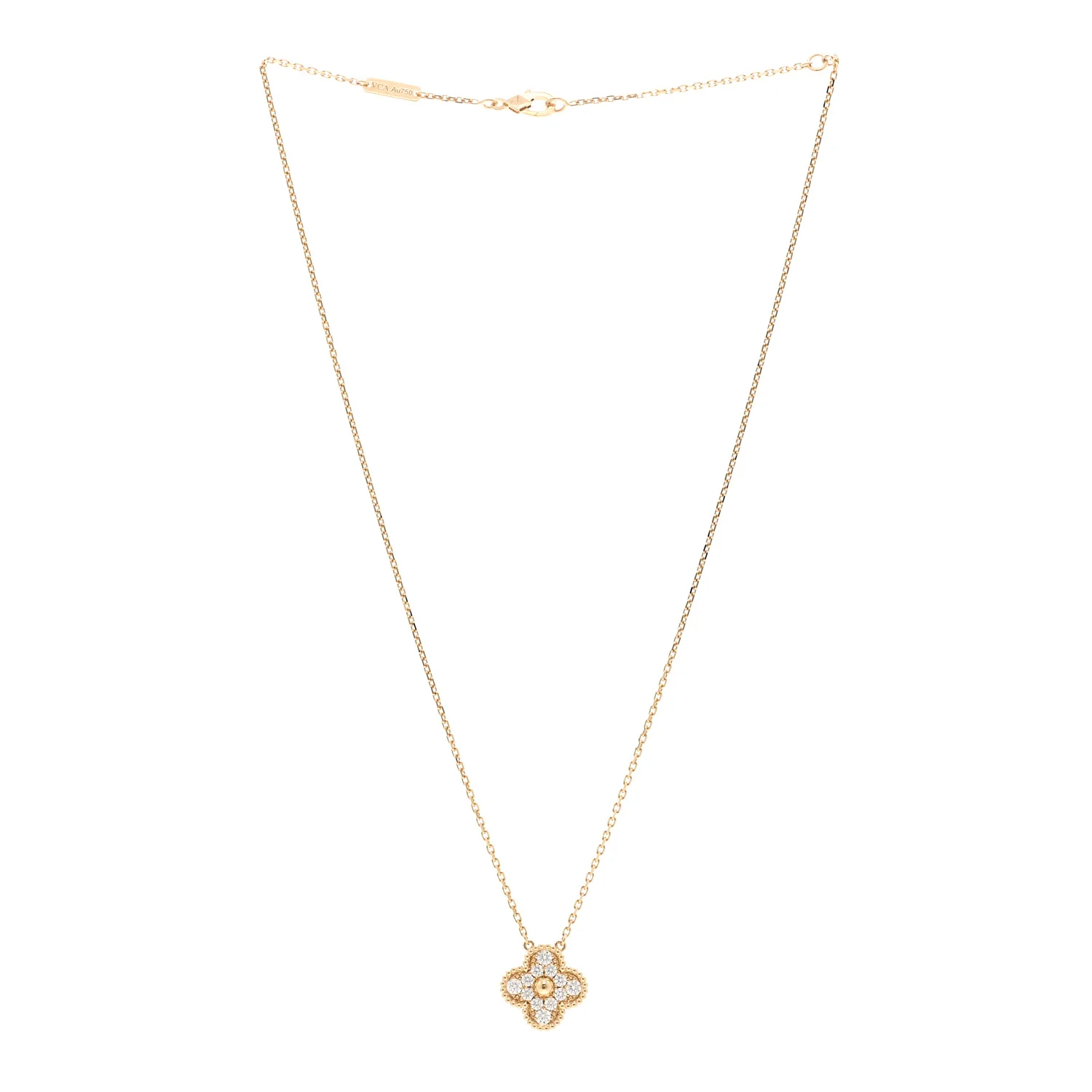 18K Yellow Gold Diamond Vintage Alhambra Pendant Necklace - Image 3