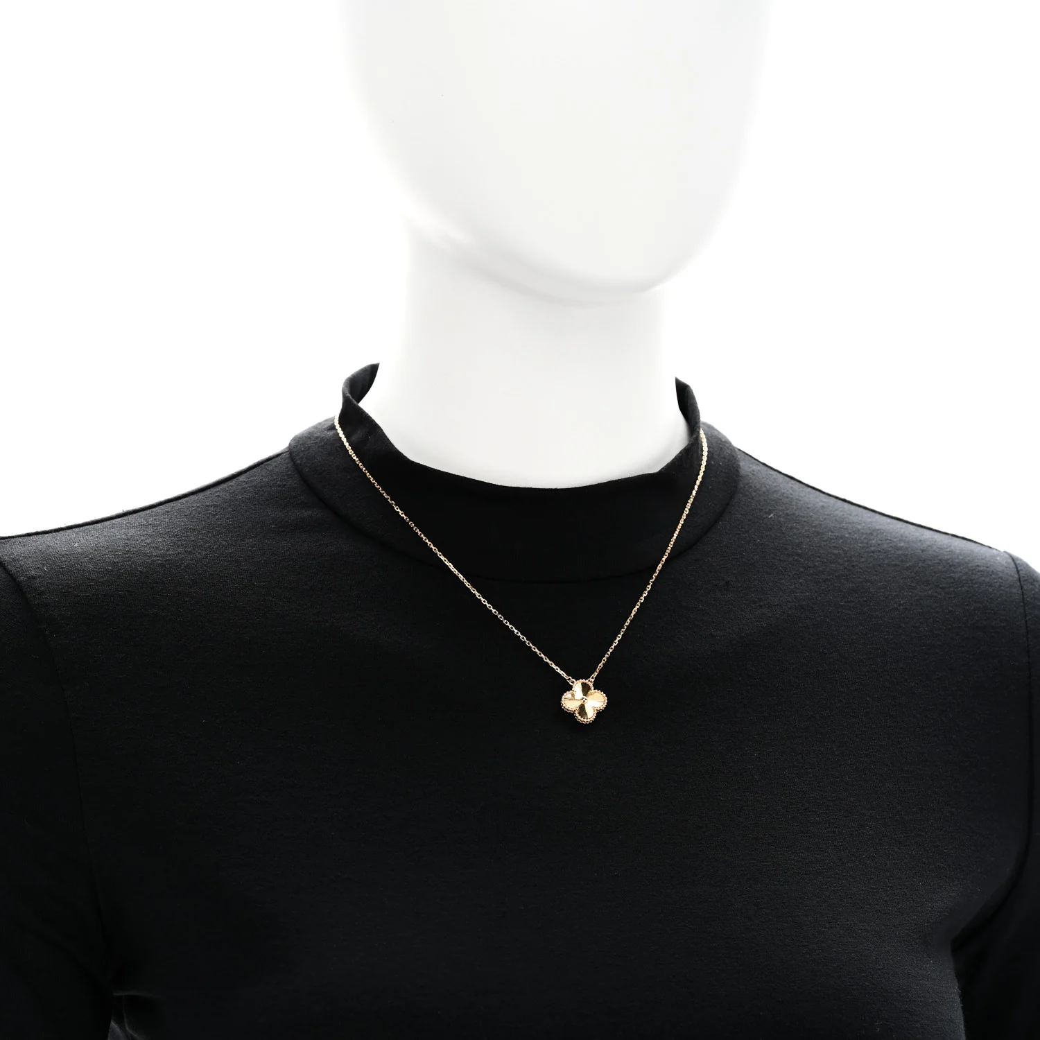 18K Yellow Gold Guilloche Vintage Alhambra Pendant Necklace - Image 2