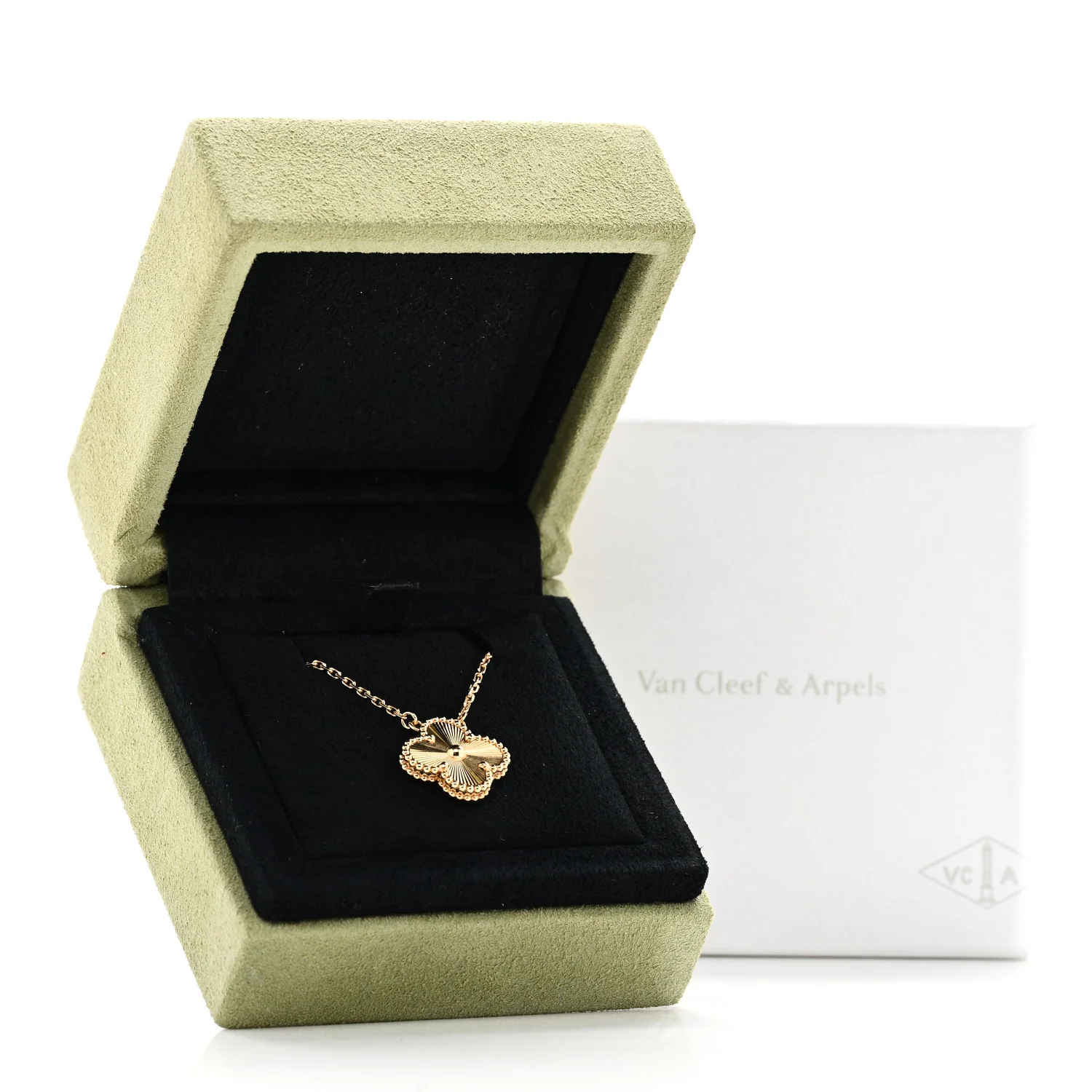 18K Yellow Gold Guilloche Vintage Alhambra Pendant Necklace - Image 6