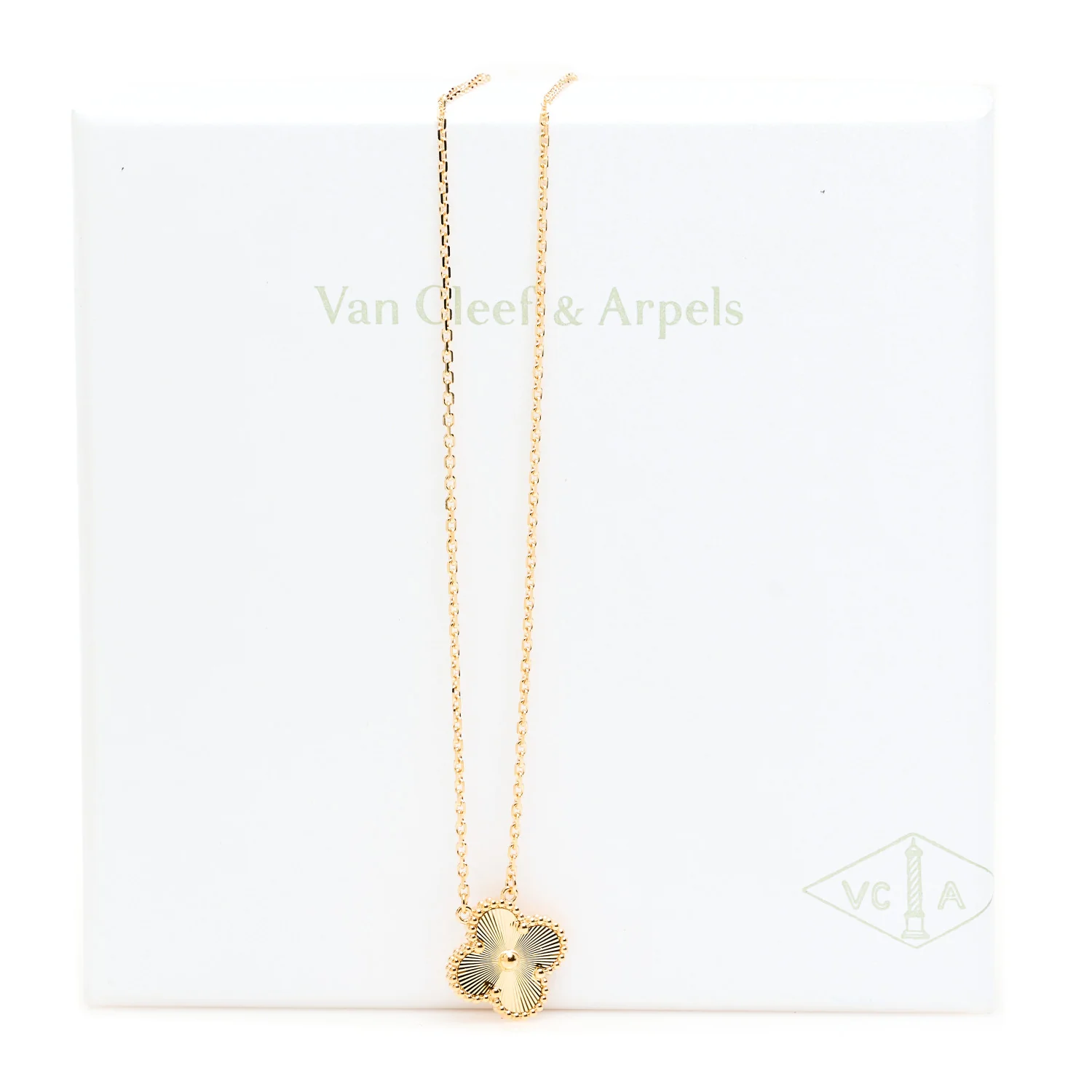 18K Yellow Gold Guilloche Vintage Alhambra Pendant Necklace - Image 6