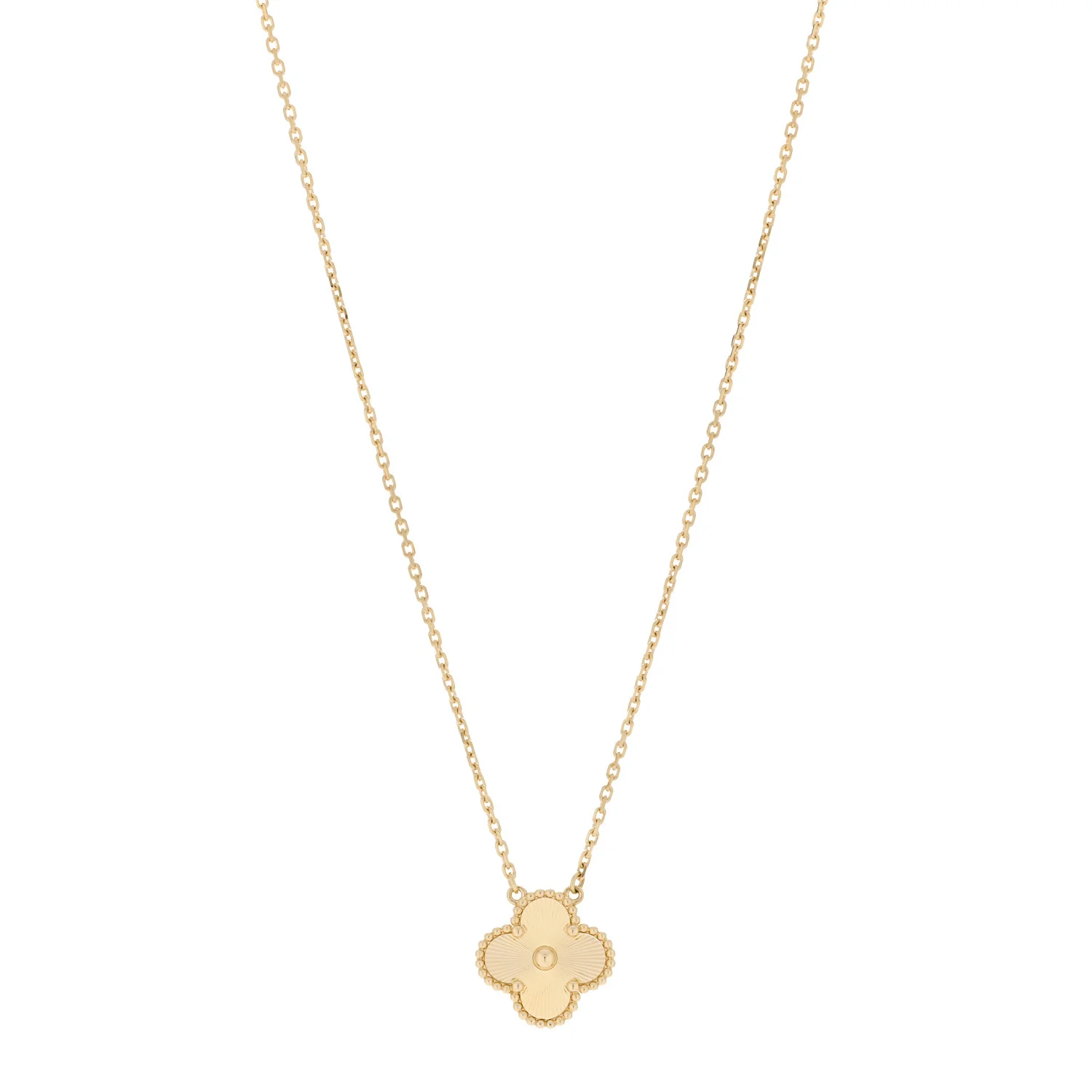 18K Yellow Gold Guilloche Vintage Alhambra Pendant Necklace