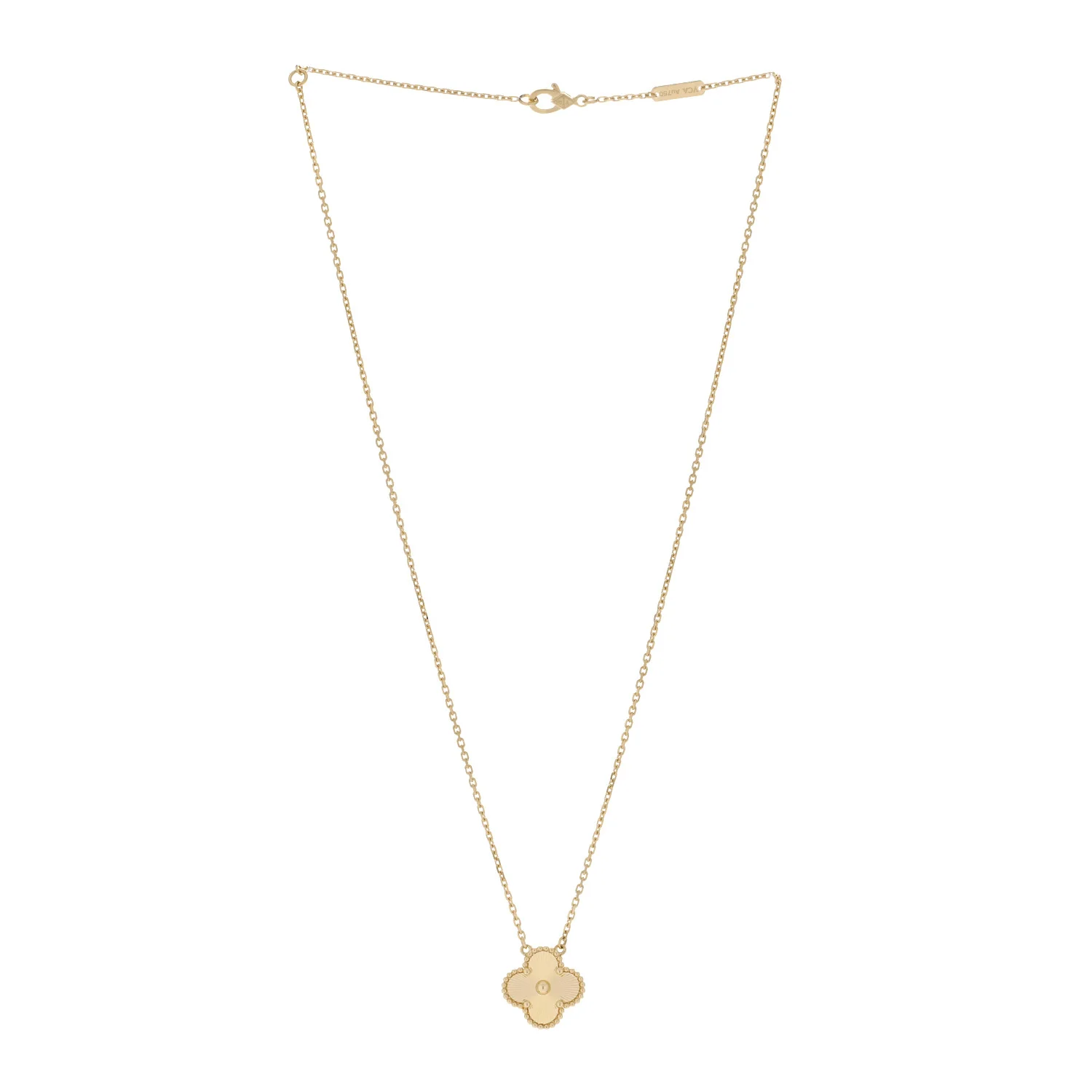 18K Yellow Gold Guilloche Vintage Alhambra Pendant Necklace - Image 3