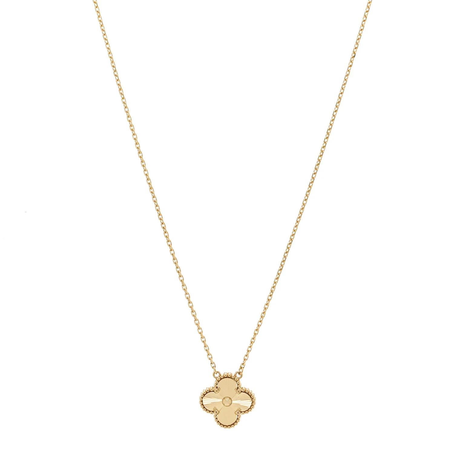 18K Yellow Gold Guilloche Vintage Alhambra Pendant Necklace