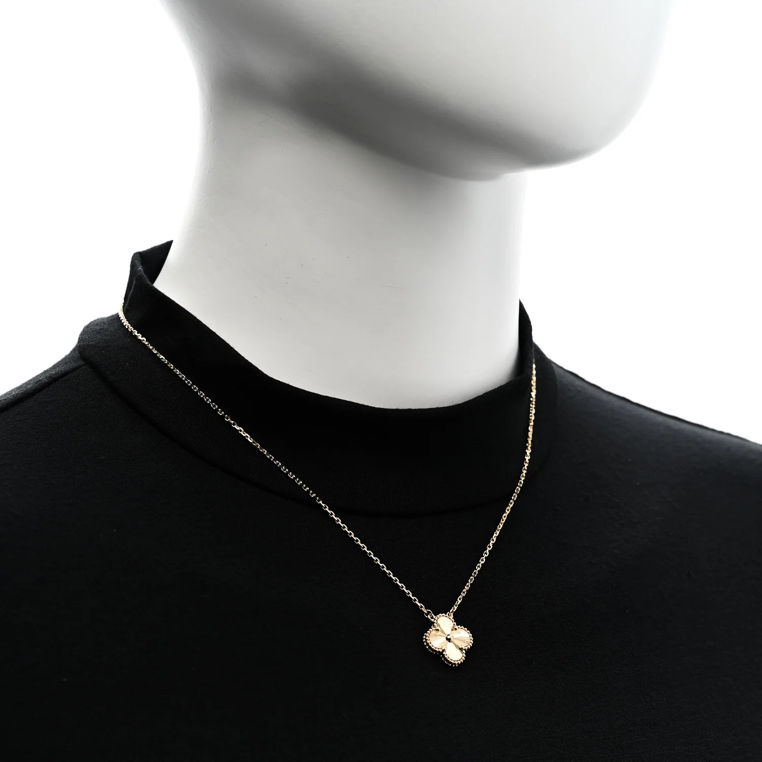 18K Yellow Gold Guilloche Vintage Alhambra Pendant Necklace - Image 2