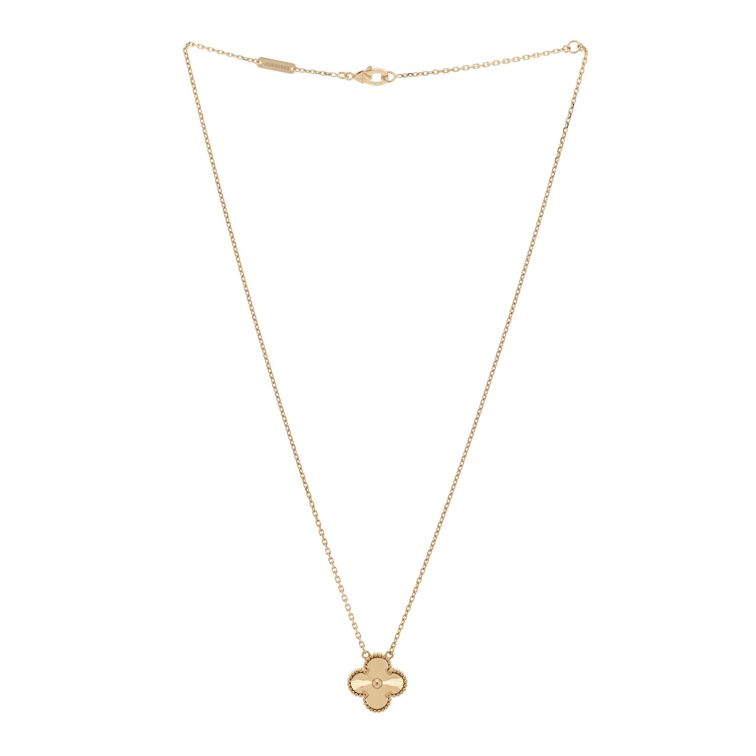 18K Yellow Gold Guilloche Vintage Alhambra Pendant Necklace - Image 3
