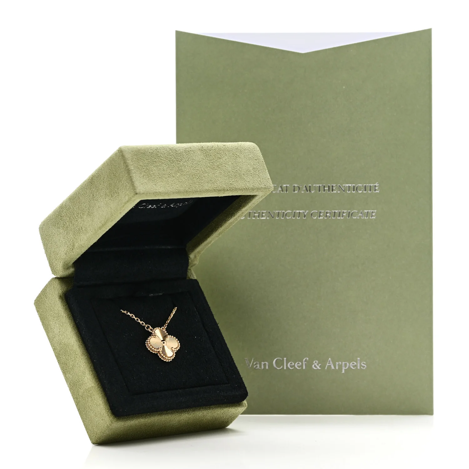 18K Yellow Gold Guilloche Vintage Alhambra Pendant Necklace - Image 6