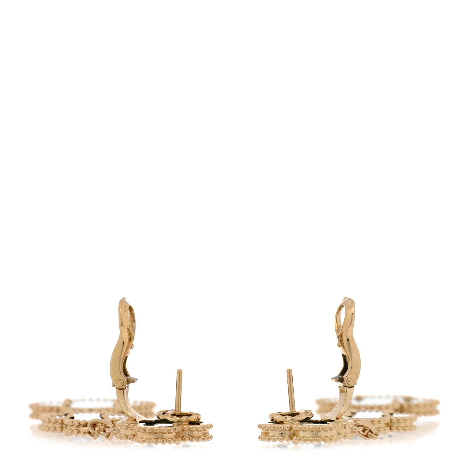 18K Yellow Gold Malachite 3 Motifs Magic Alhambra Earrings - Image 3