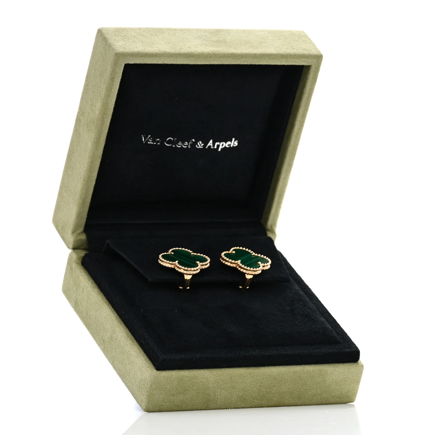 18K Yellow Gold Malachite Magic Alhambra Earrings - Image 5