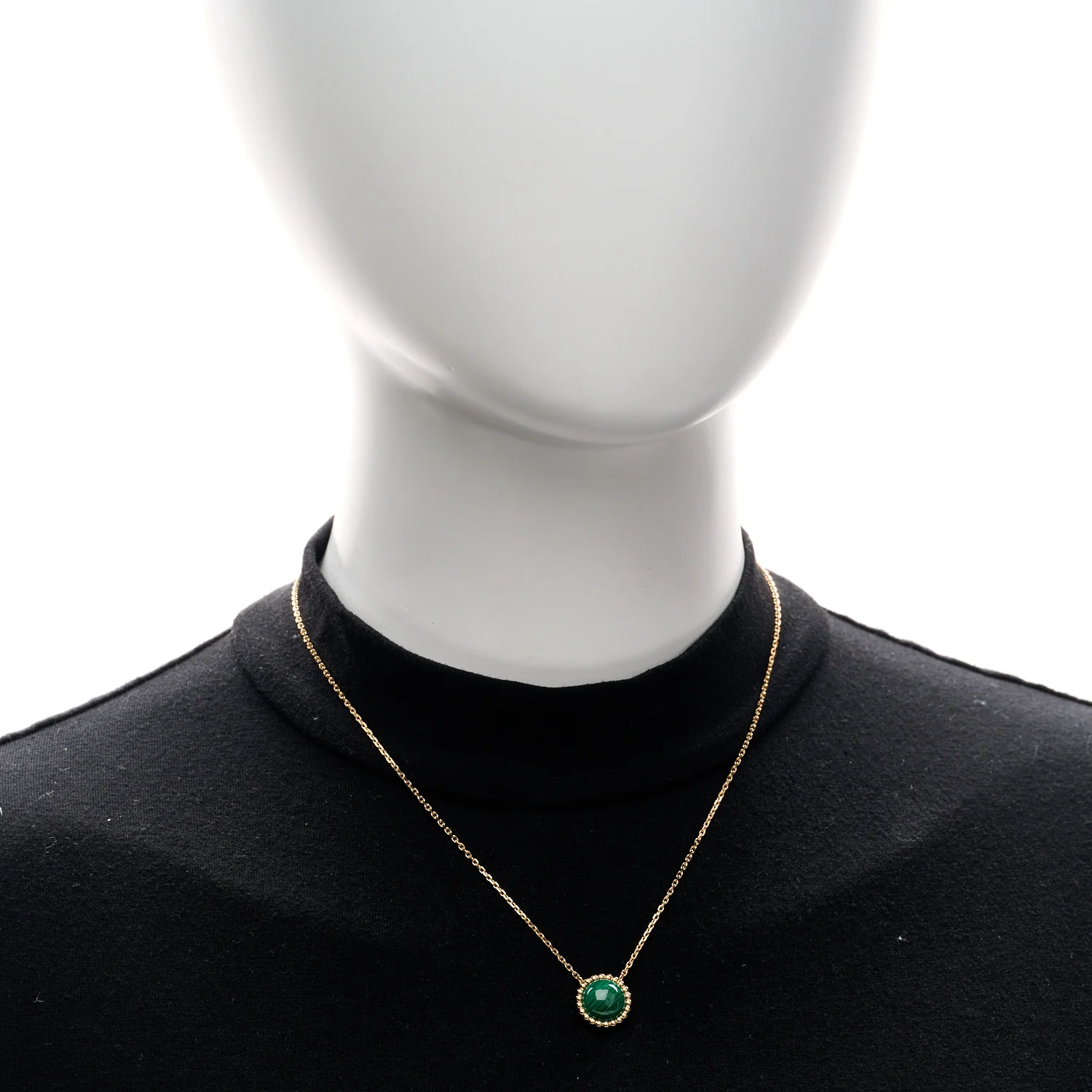 18K Yellow Gold Malachite Perlee Couleurs Pendant Necklace - Image 2