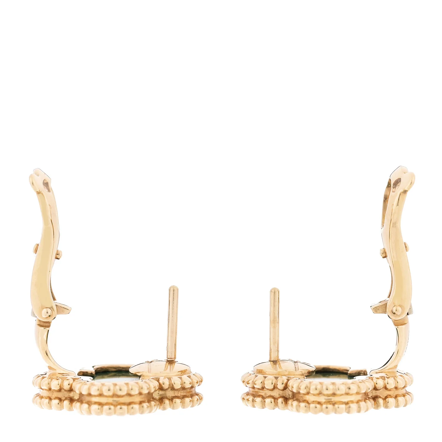 18K Yellow Gold Malachite Vintage Alhambra Earrings - Image 3