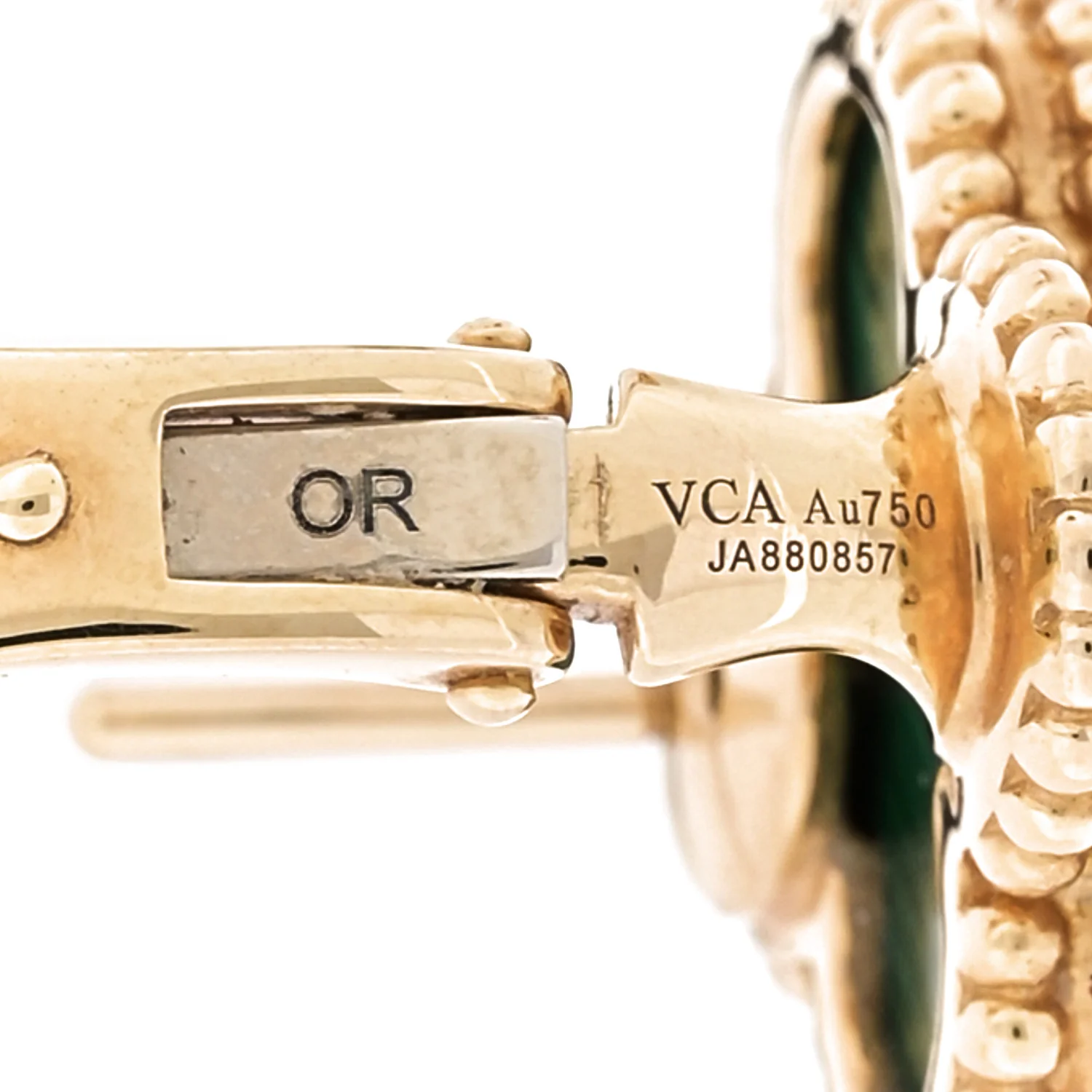 18K Yellow Gold Malachite Vintage Alhambra Earrings - Image 4