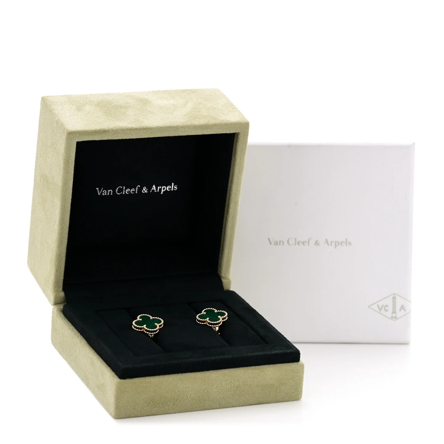 18K Yellow Gold Malachite Vintage Alhambra Earrings - Image 5
