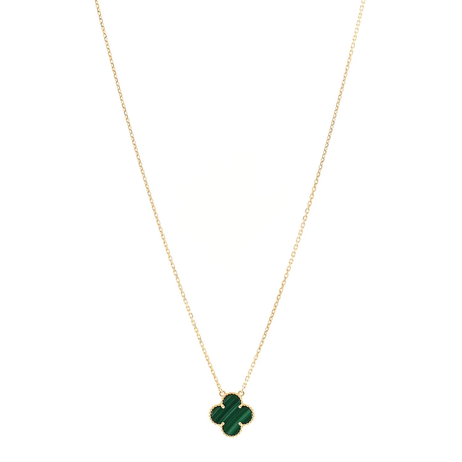18K Yellow Gold Malachite Vintage Alhambra Pendant Necklace