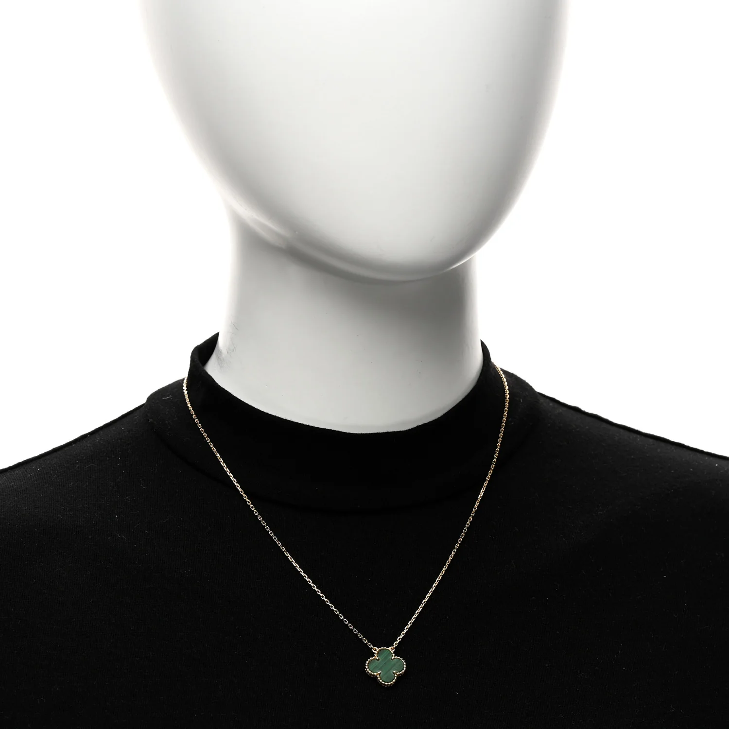 18K Yellow Gold Malachite Vintage Alhambra Pendant Necklace - Image 2