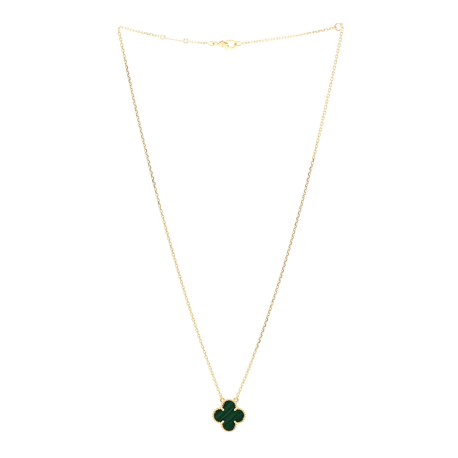18K Yellow Gold Malachite Vintage Alhambra Pendant Necklace - Image 3