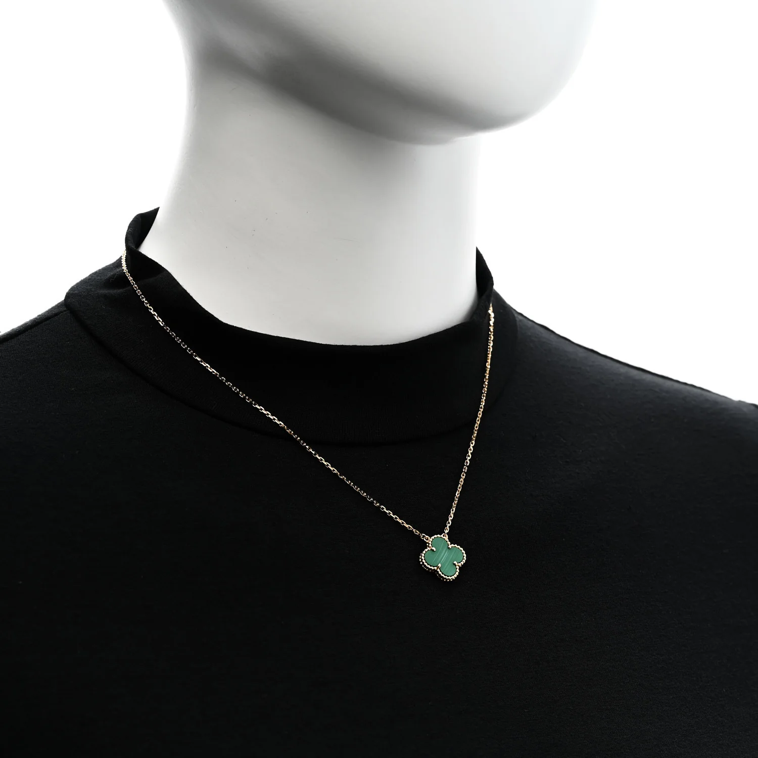 18K Yellow Gold Malachite Vintage Alhambra Pendant Necklace - Image 2