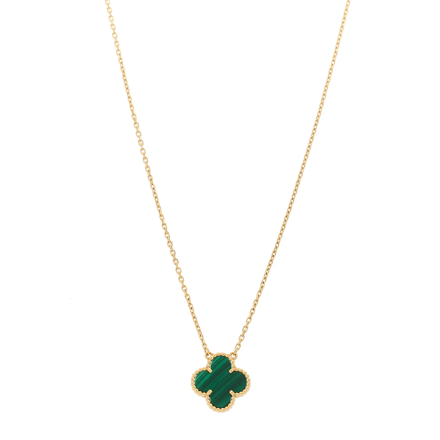 18K Yellow Gold Malachite Vintage Alhambra Pendant Necklace