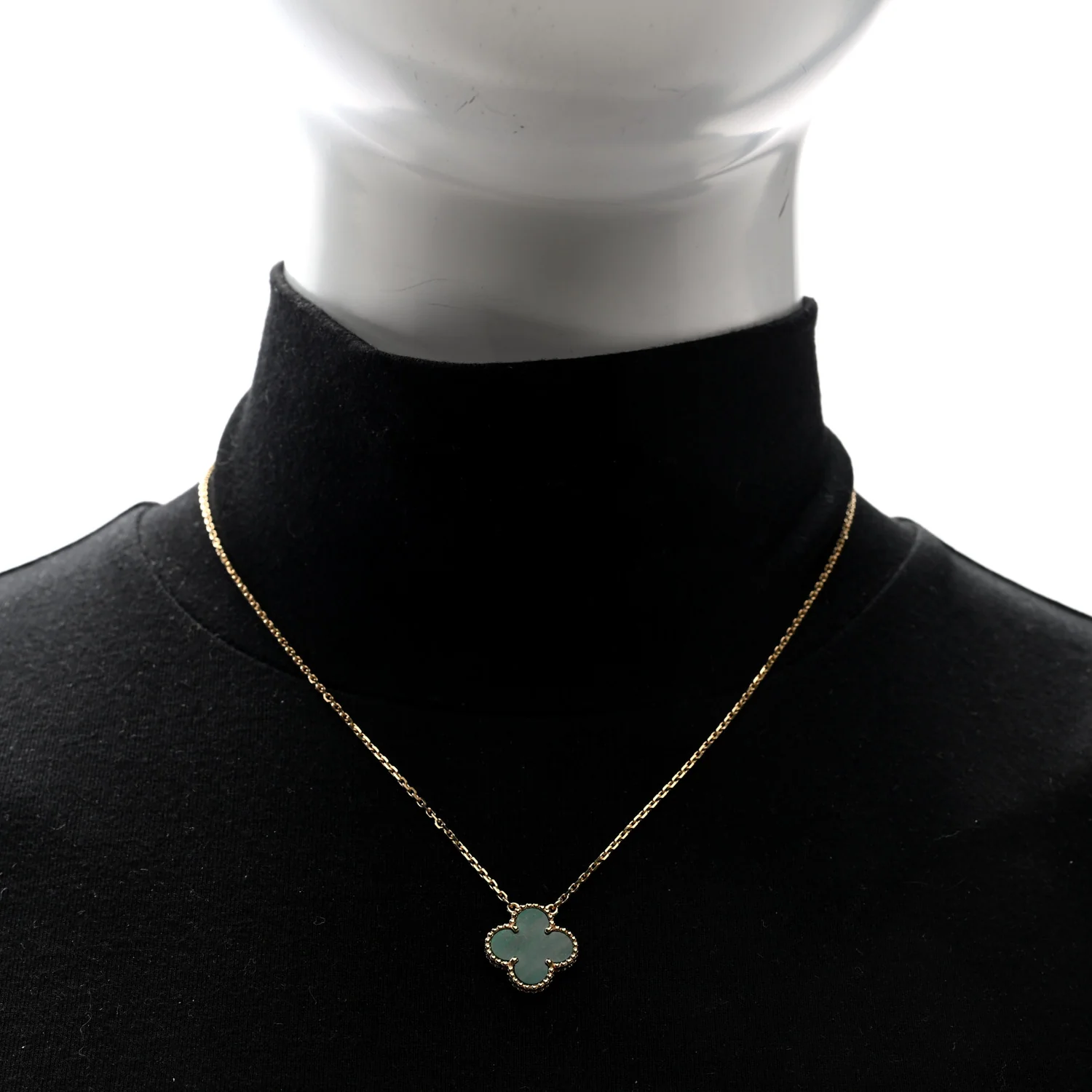 18K Yellow Gold Malachite Vintage Alhambra Pendant Necklace - Image 3