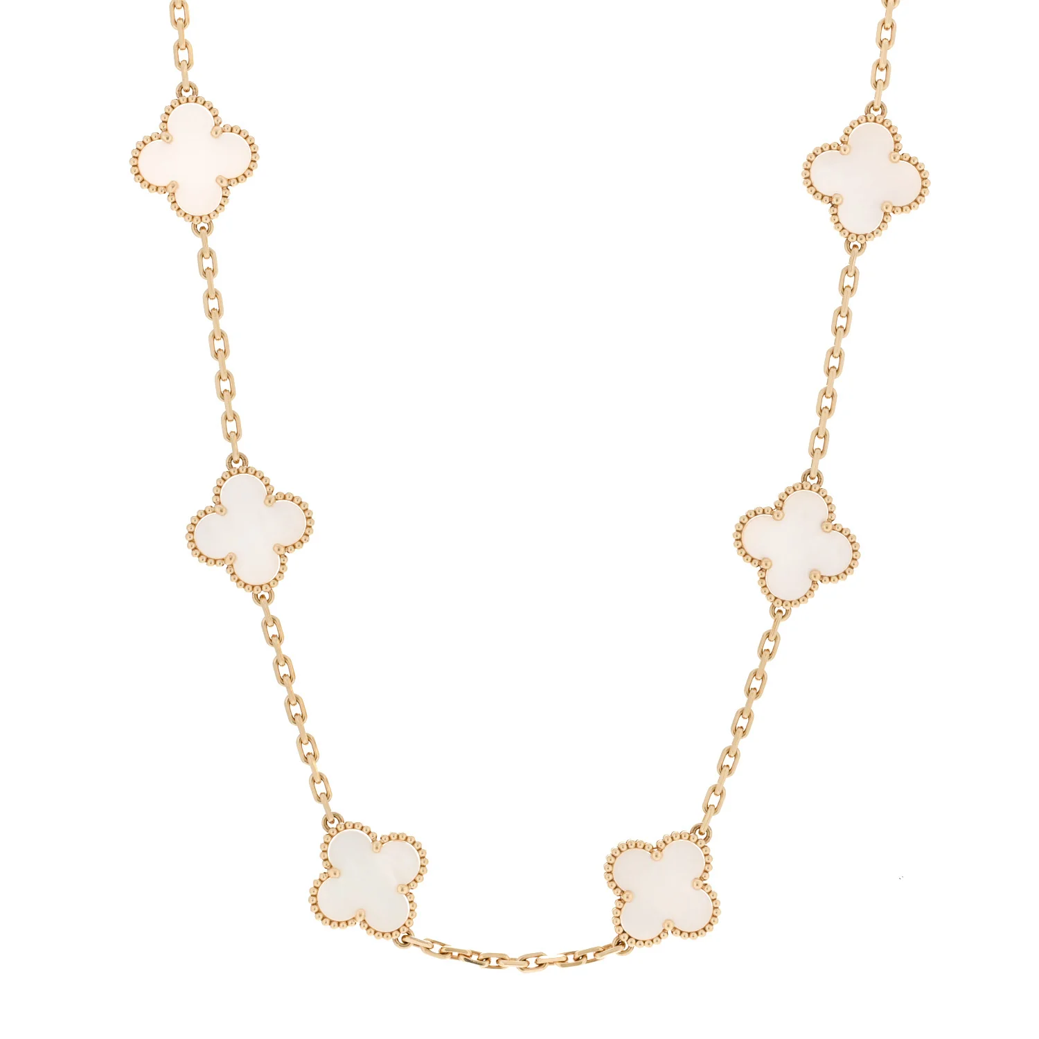 18K Yellow Gold Mother of Pearl 10 Motifs Vintage Alhambra Necklace