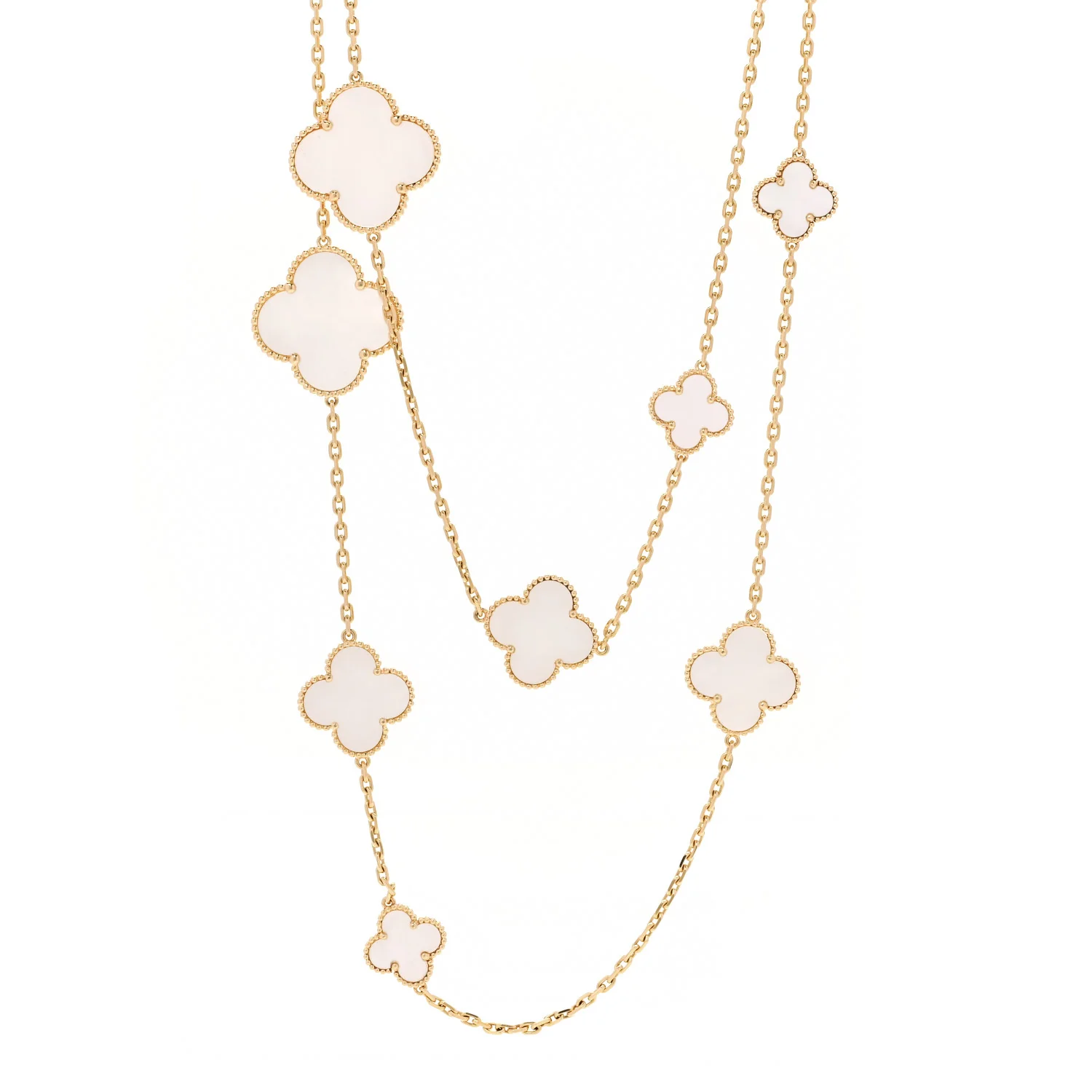 18K Yellow Gold Mother of Pearl 16 Motifs Magic Alhambra Necklace