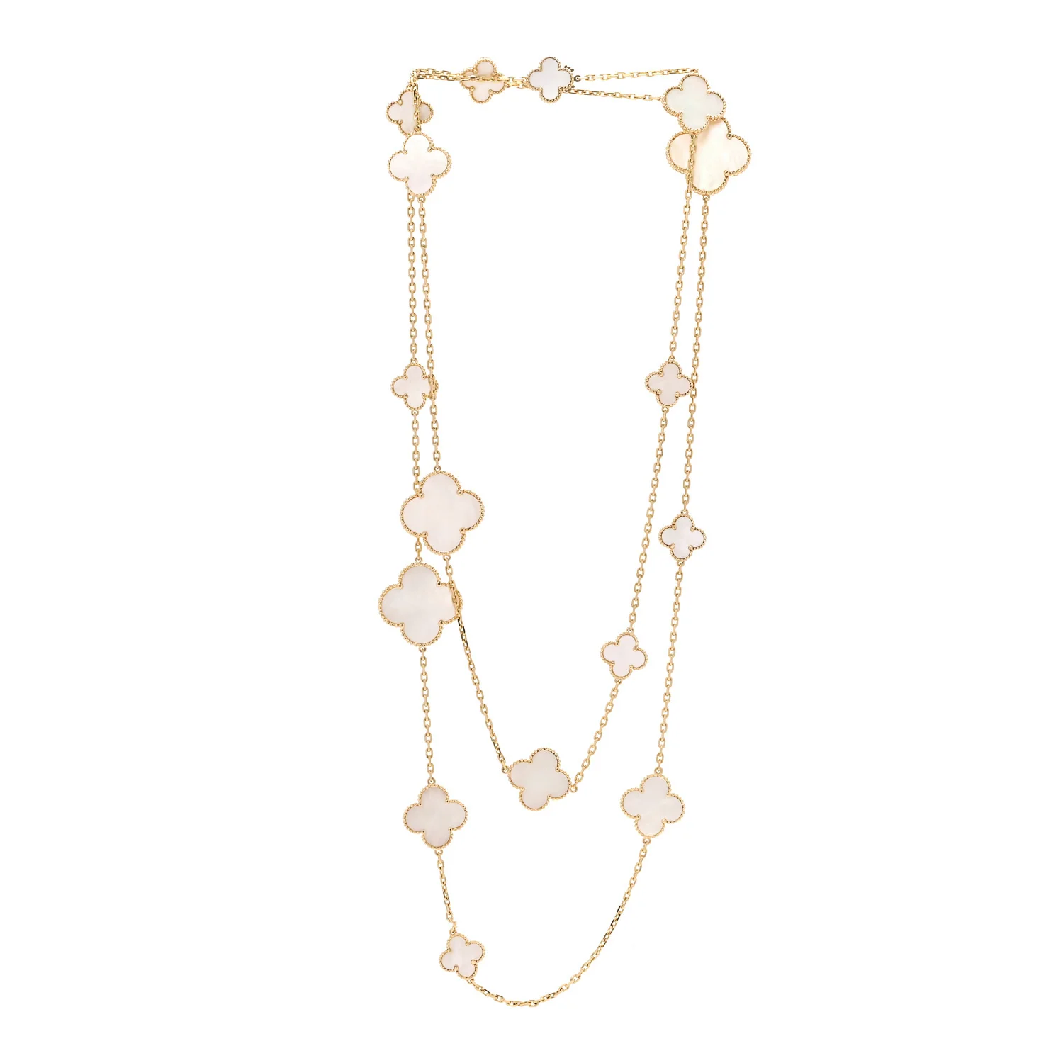 18K Yellow Gold Mother of Pearl 16 Motifs Magic Alhambra Necklace - Image 3