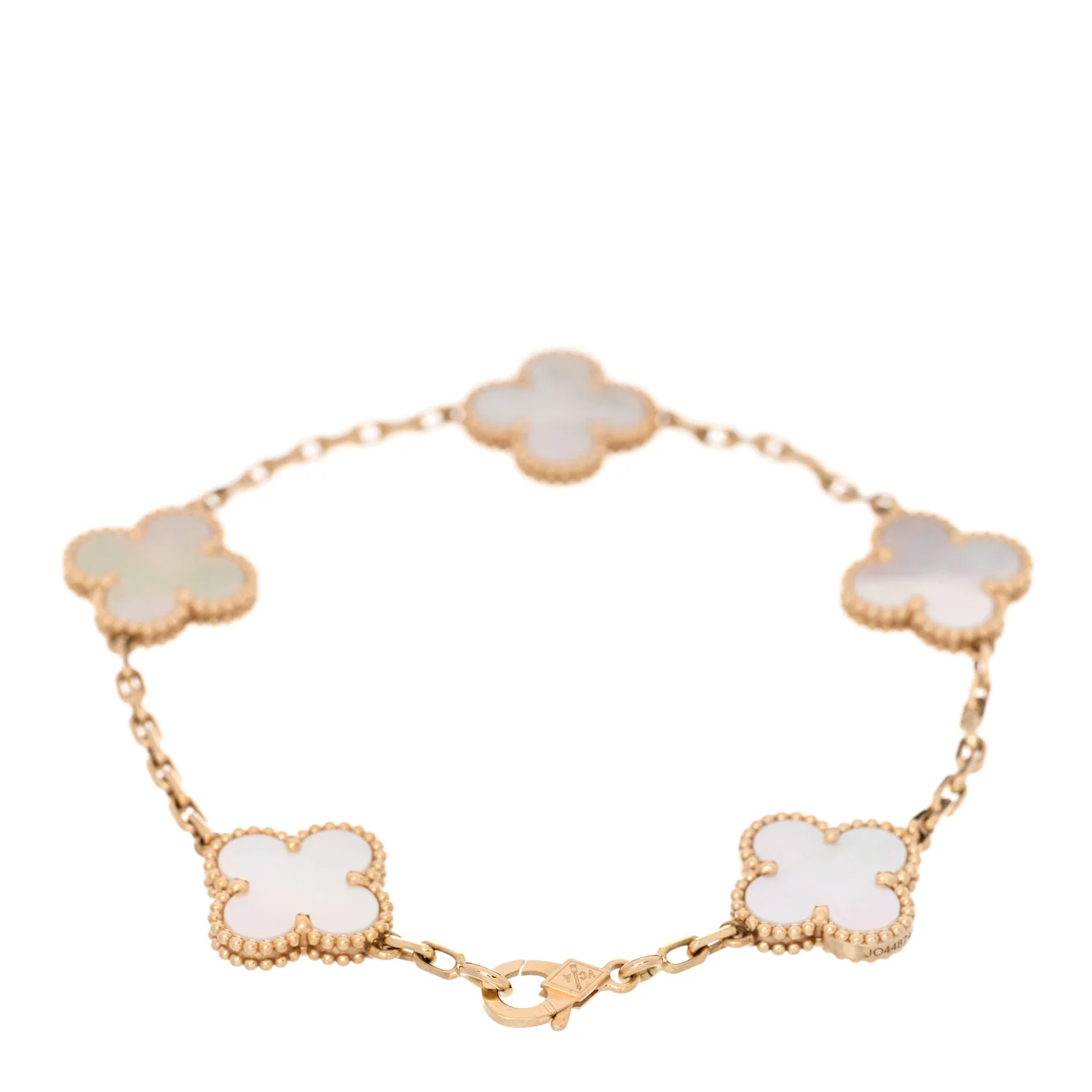 18K Yellow Gold Mother of Pearl 5 Motifs Vintage Alhambra Bracelet - Image 2