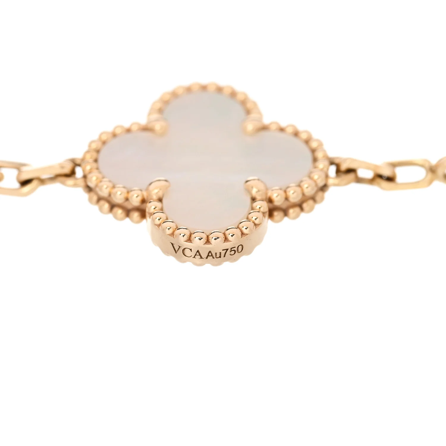 18K Yellow Gold Mother of Pearl 5 Motifs Vintage Alhambra Bracelet - Image 3