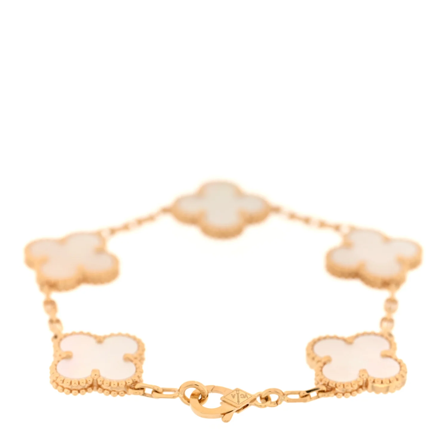 18K Yellow Gold Mother of Pearl 5 Motifs Vintage Alhambra Bracelet - Image 2