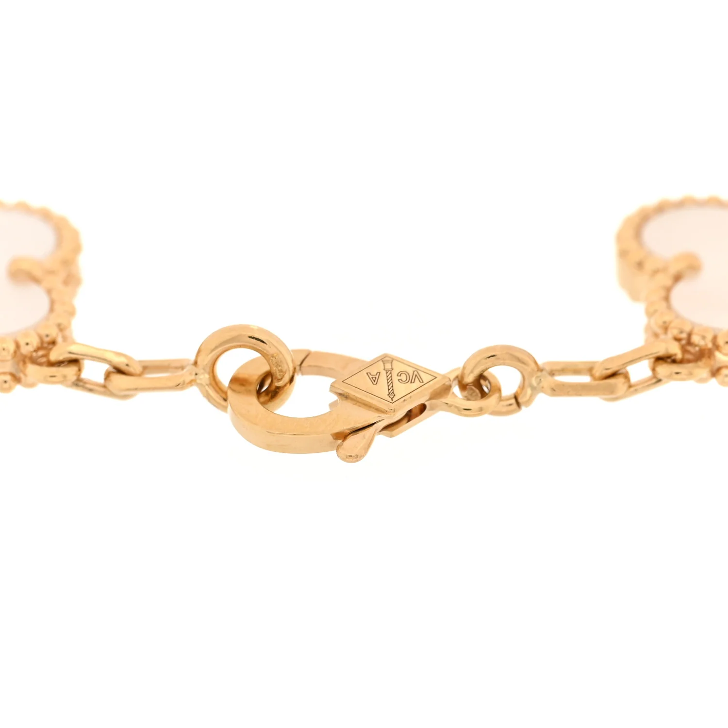 18K Yellow Gold Mother of Pearl 5 Motifs Vintage Alhambra Bracelet - Image 3