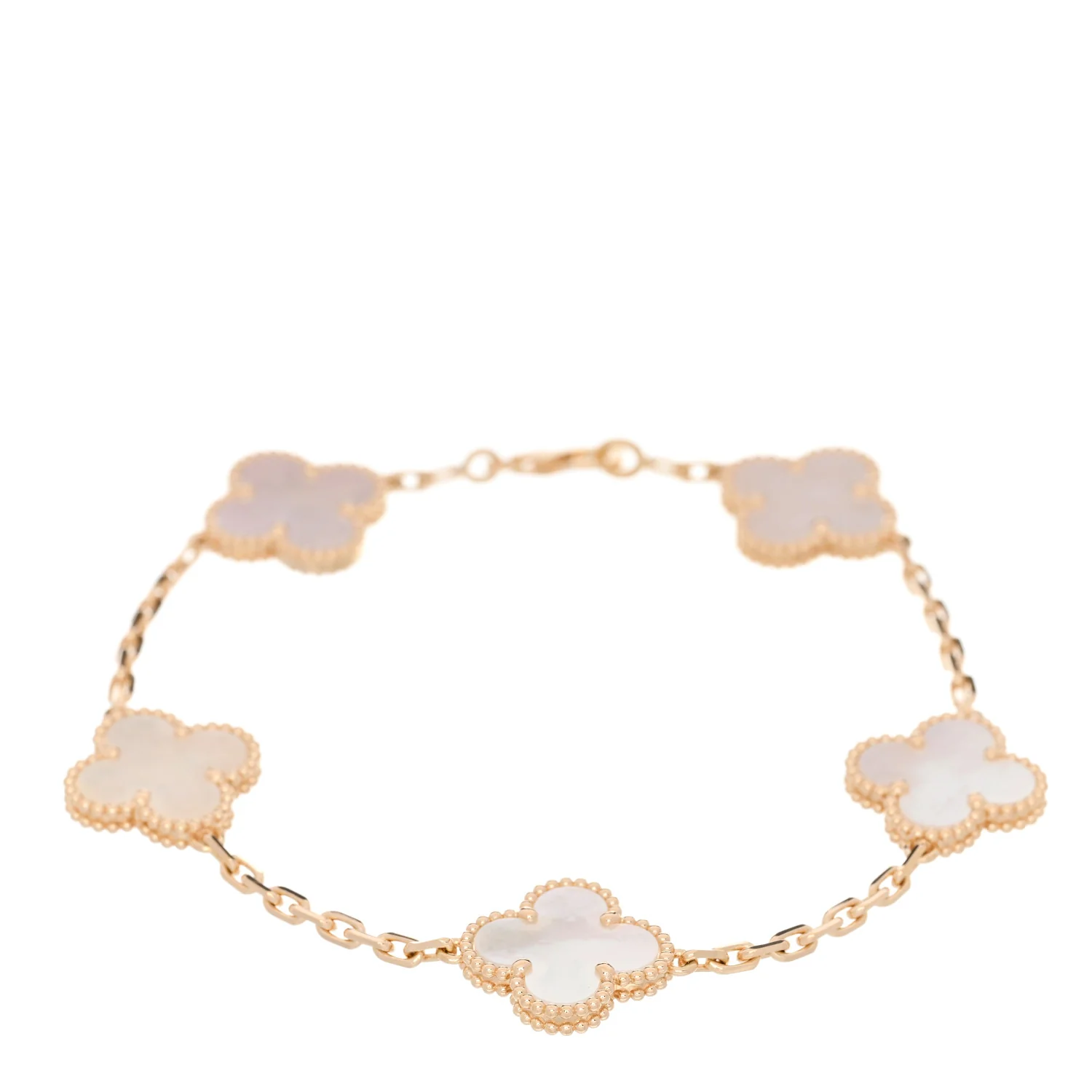 18K Yellow Gold Mother of Pearl 5 Motifs Vintage Alhambra Bracelet