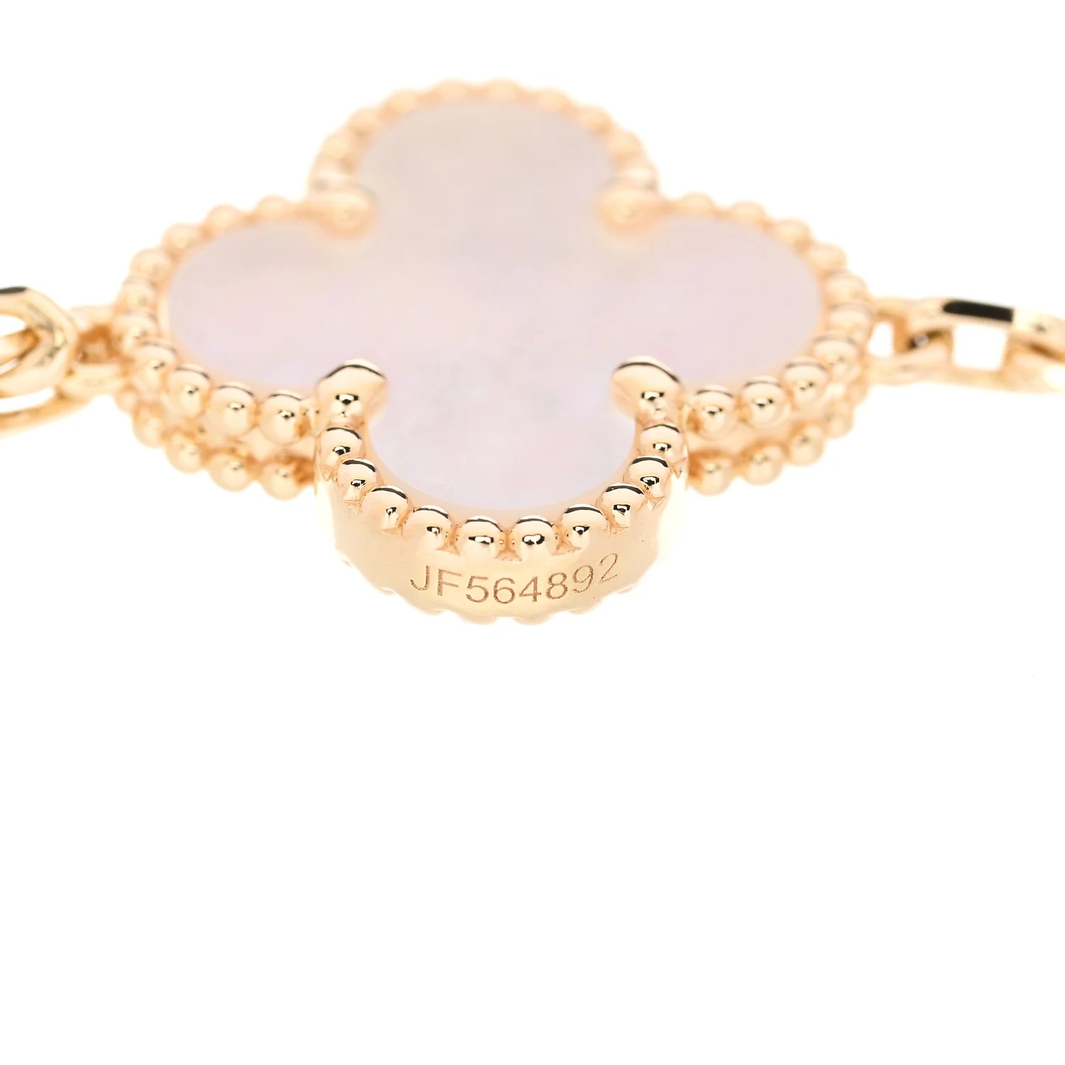 18K Yellow Gold Mother of Pearl 5 Motifs Vintage Alhambra Bracelet - Image 3