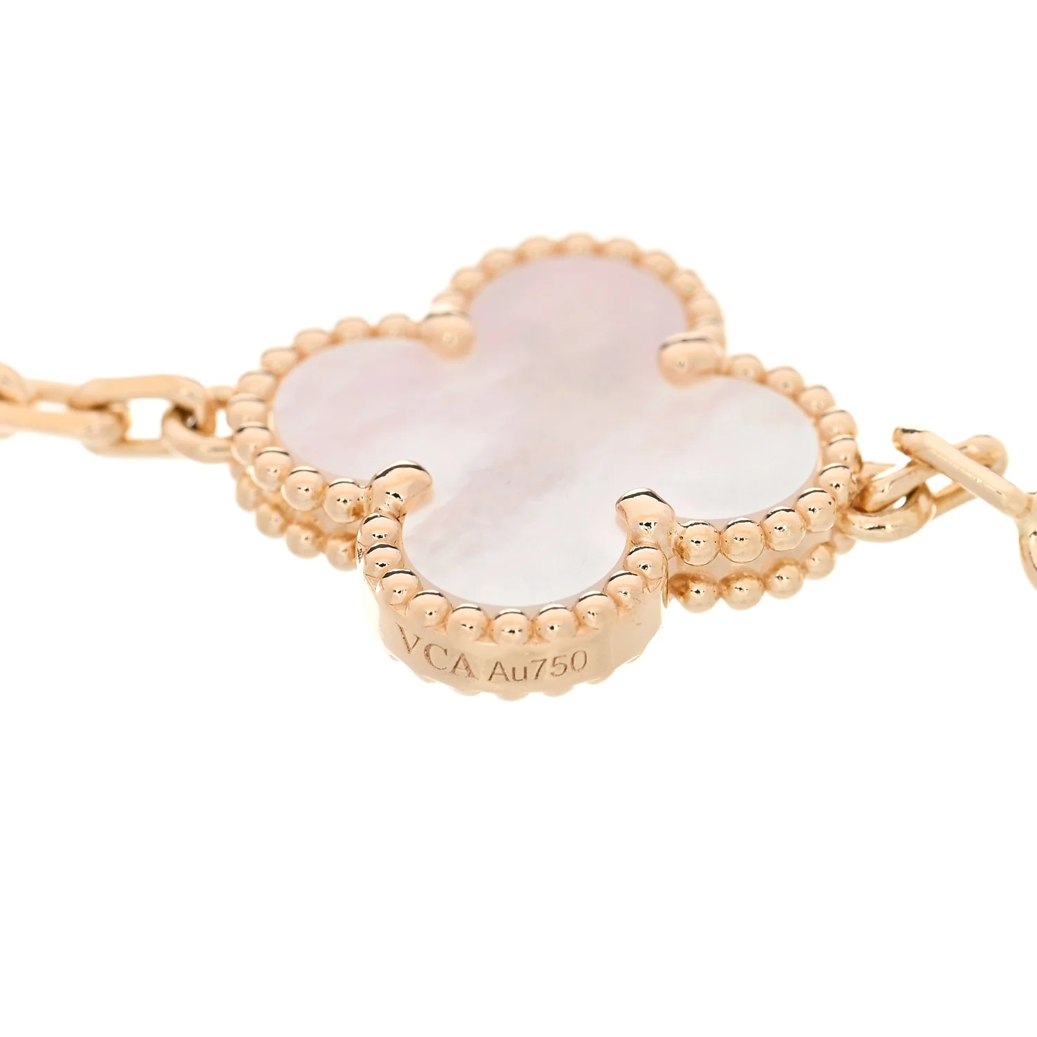 18K Yellow Gold Mother of Pearl 5 Motifs Vintage Alhambra Bracelet - Image 4