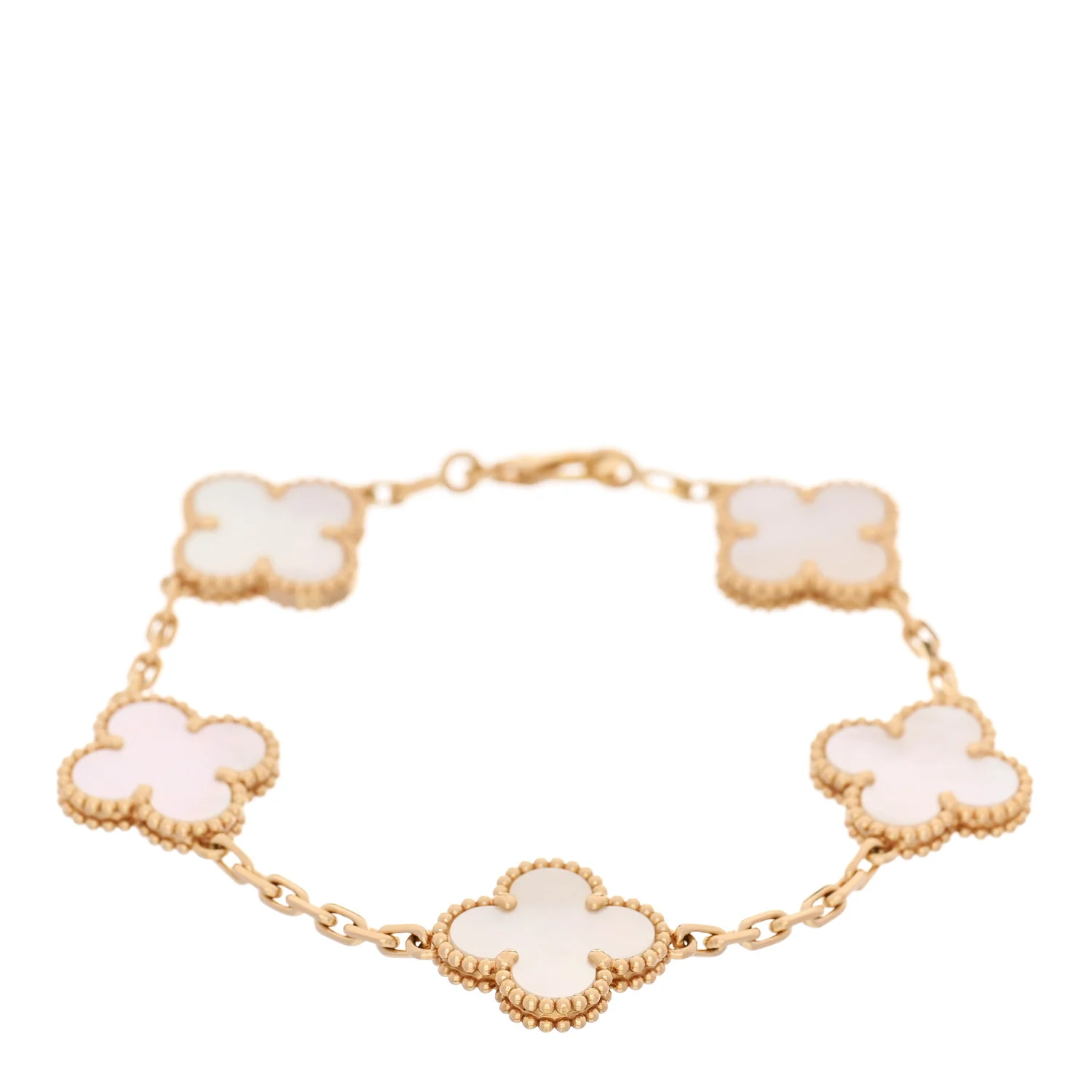 18K Yellow Gold Mother of Pearl 5 Motifs Vintage Alhambra Bracelet