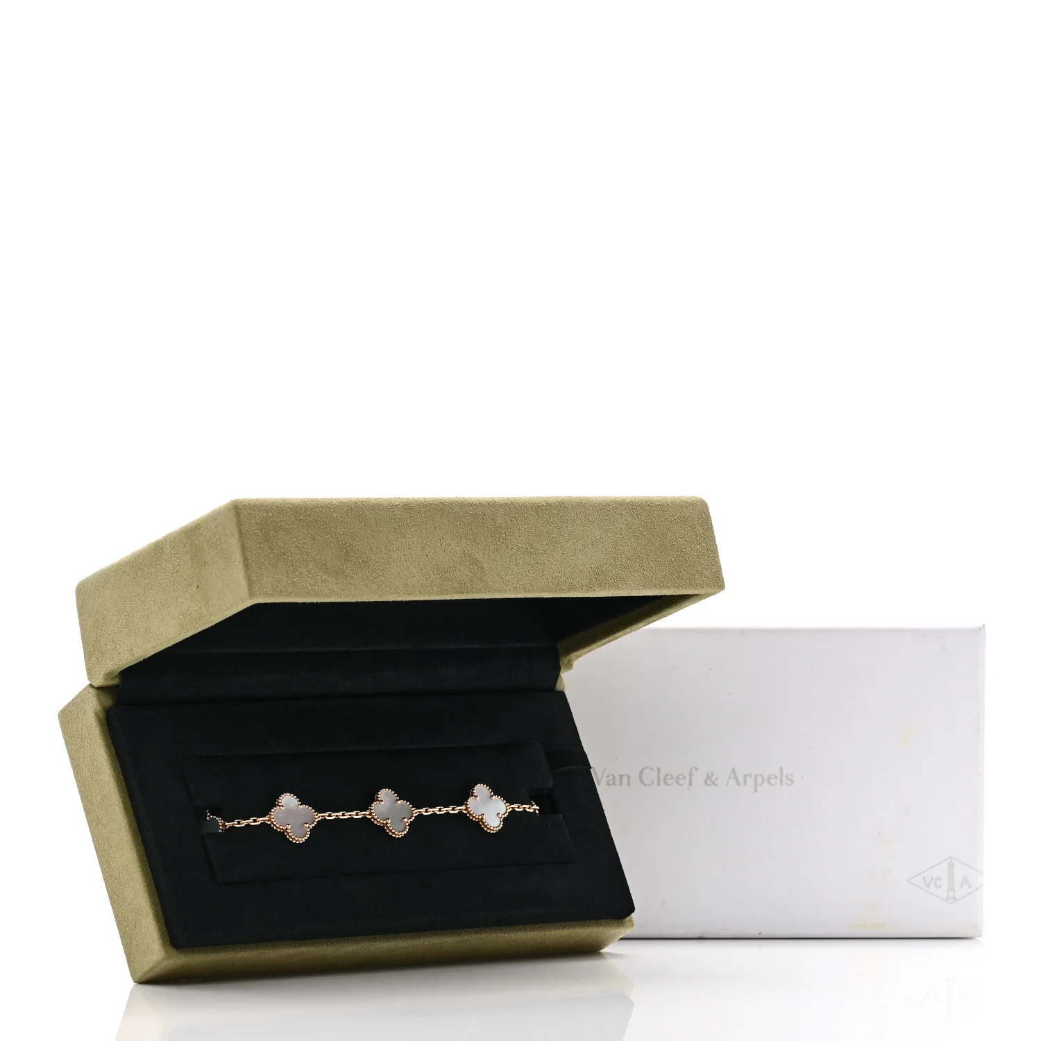 18K Yellow Gold Mother of Pearl 5 Motifs Vintage Alhambra Bracelet - Image 5