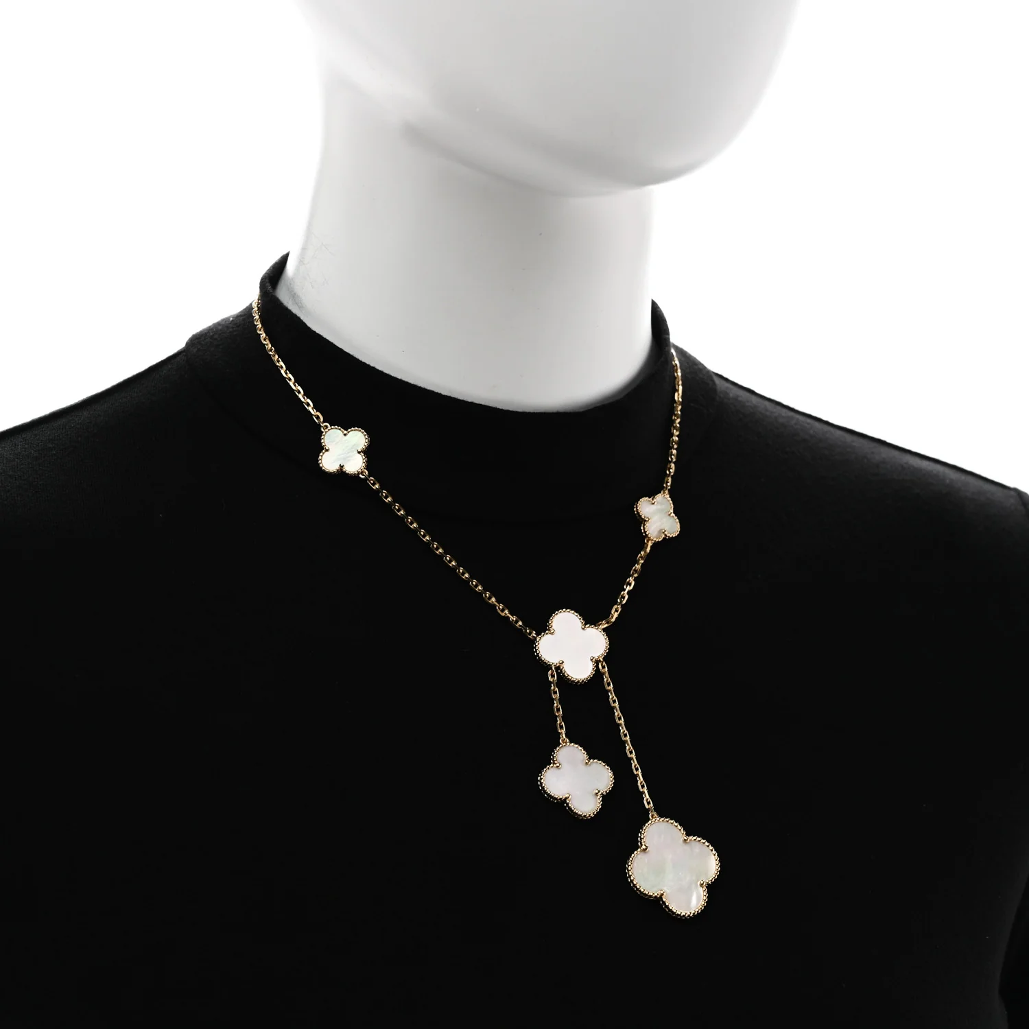 18K Yellow Gold Mother of Pearl 6 Motifs Magic Alhambra Necklace - Image 2