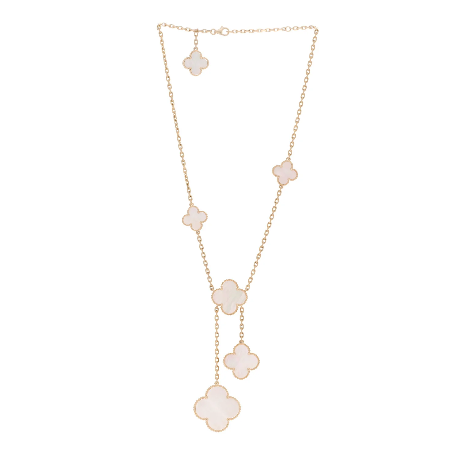 18K Yellow Gold Mother of Pearl 6 Motifs Magic Alhambra Necklace - Image 3
