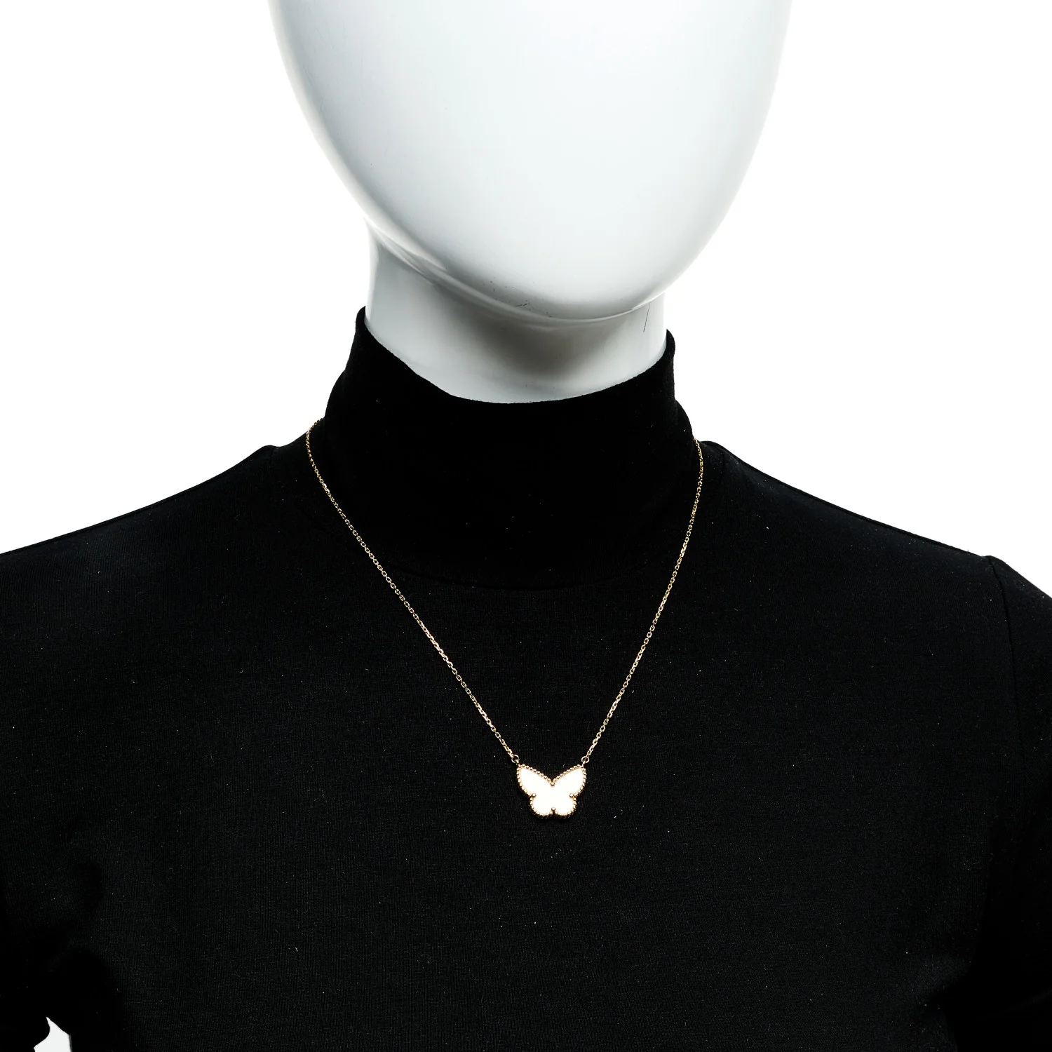 18k Yellow Gold Mother of Pearl Lucky Alhambra Butterfly Pendant Necklace - Image 2