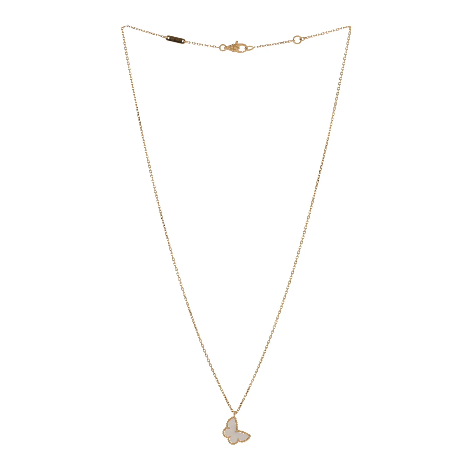 18K Yellow Gold Mother of Pearl Sweet Alhambra Butterfly Pendant Necklace - Image 2