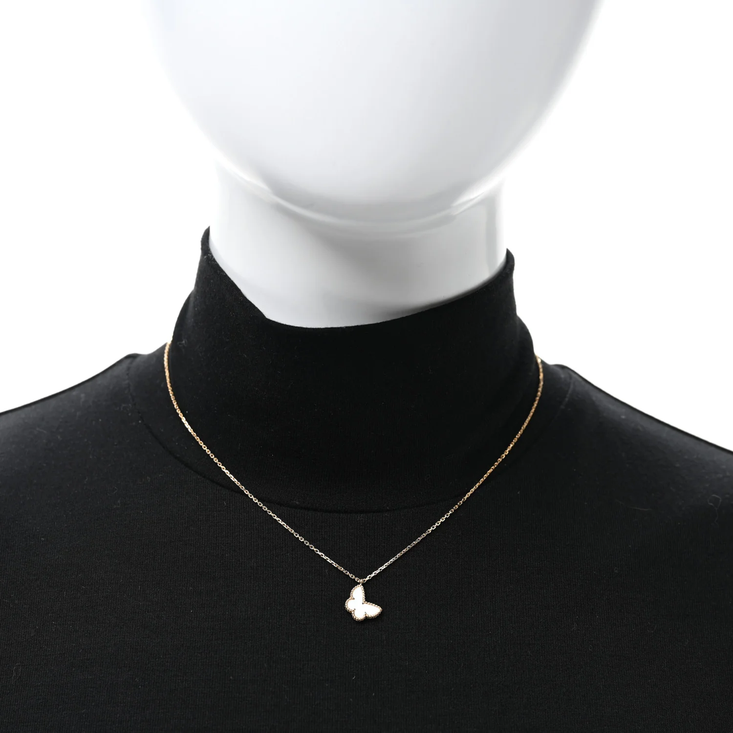 18K Yellow Gold Mother of Pearl Sweet Alhambra Butterfly Pendant Necklace - Image 3