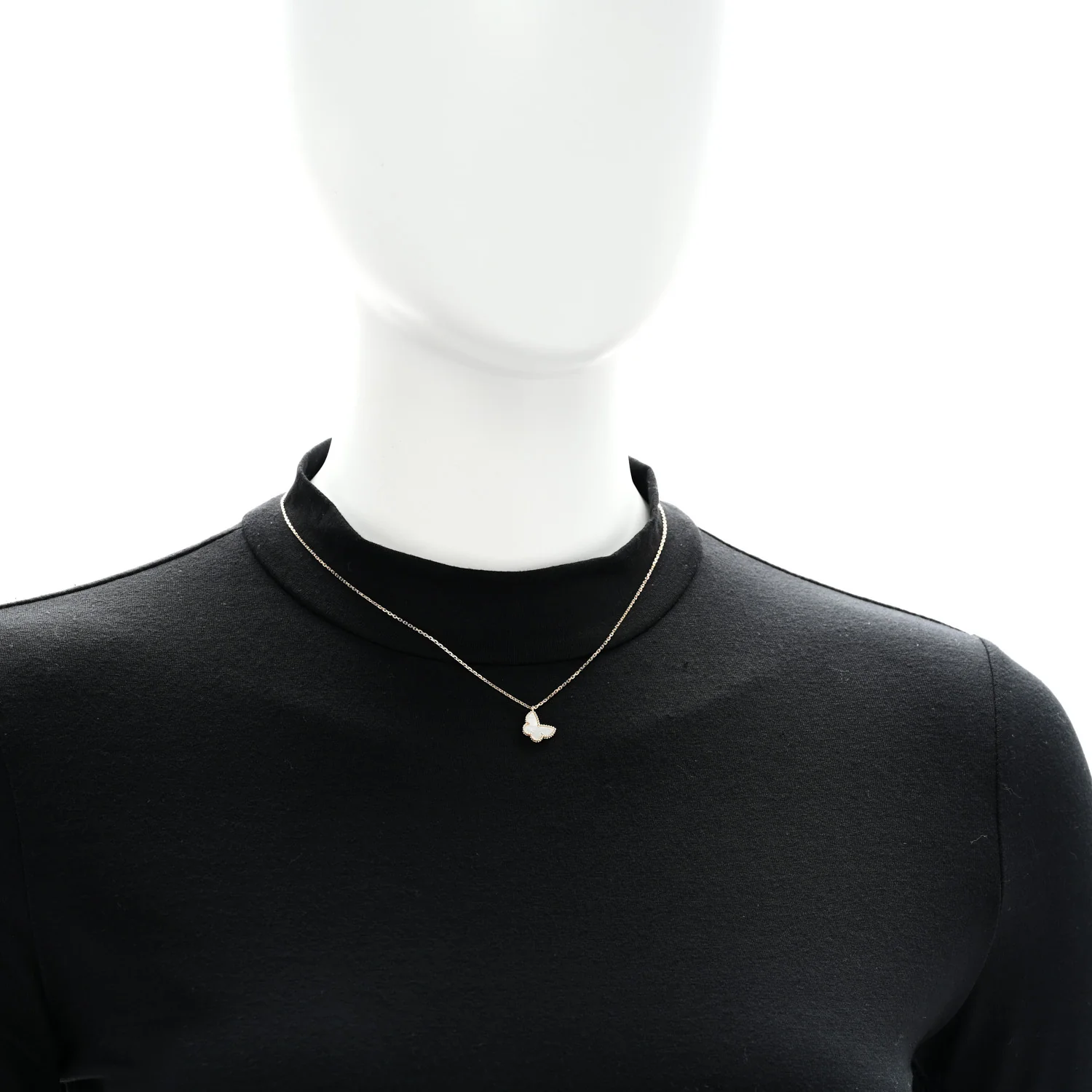 18K Yellow Gold Mother of Pearl Sweet Alhambra Butterfly Pendant Necklace - Image 2