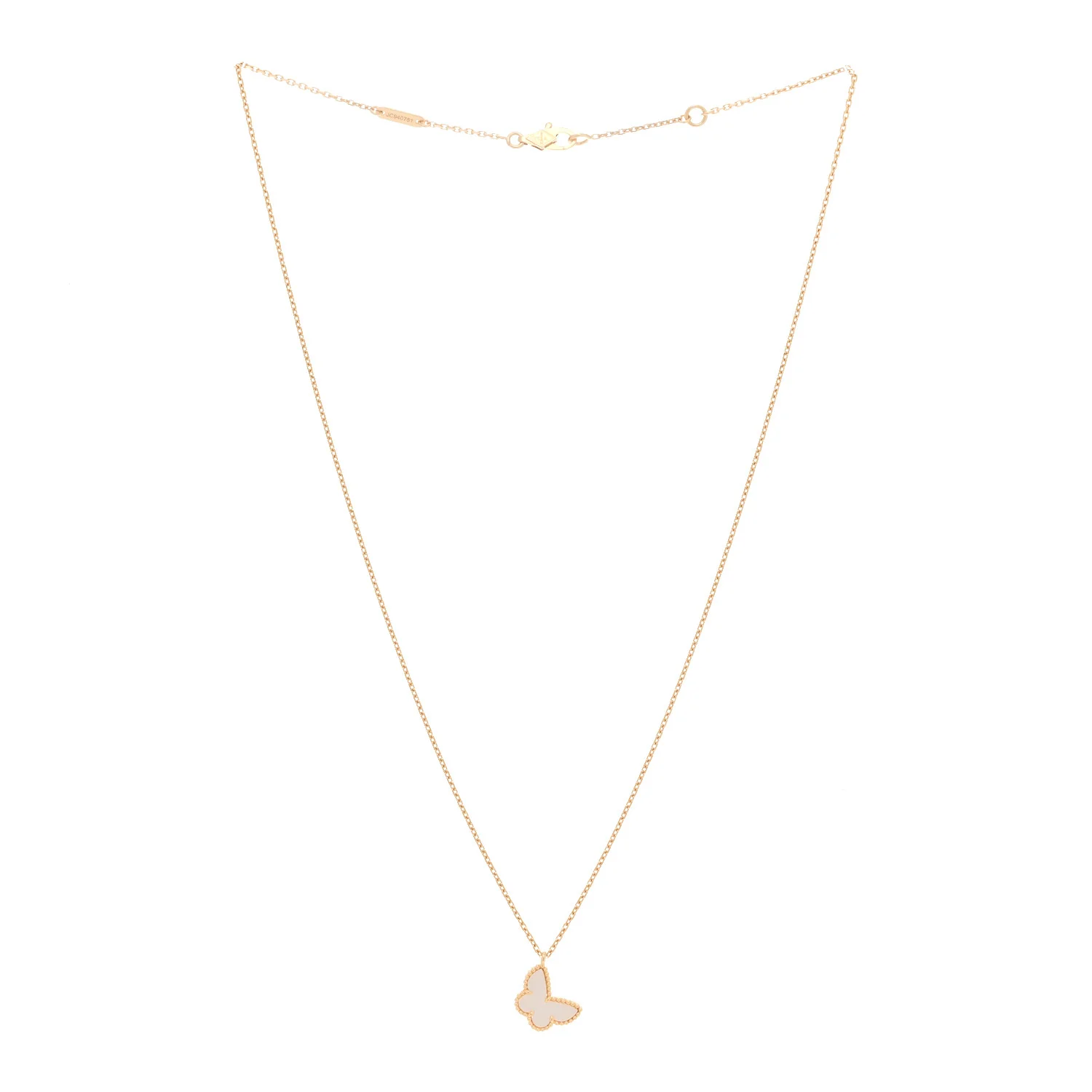 18K Yellow Gold Mother of Pearl Sweet Alhambra Butterfly Pendant Necklace - Image 3