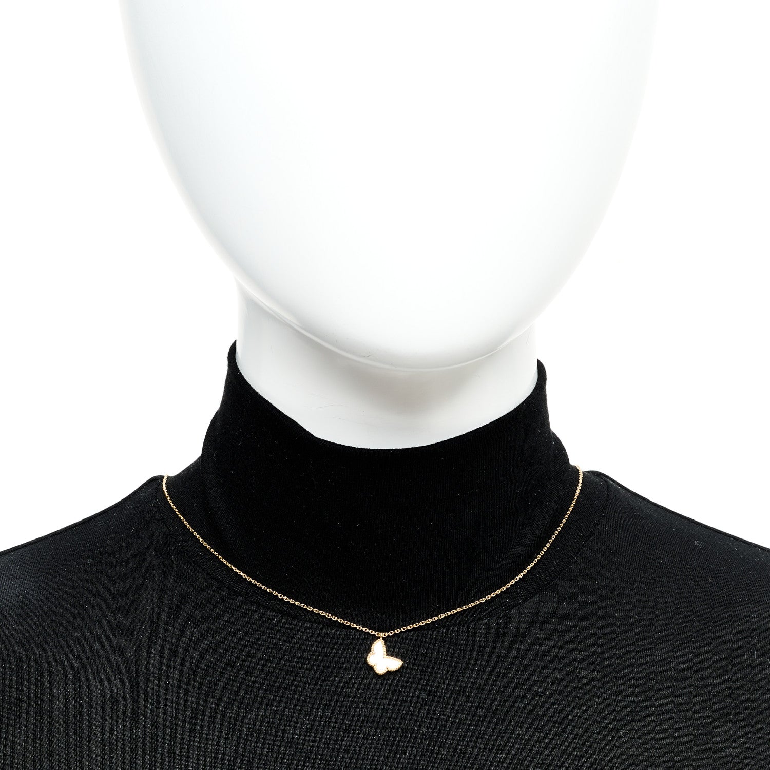18K Yellow Gold Mother of Pearl Sweet Alhambra Butterfly Pendant Necklace - Image 2