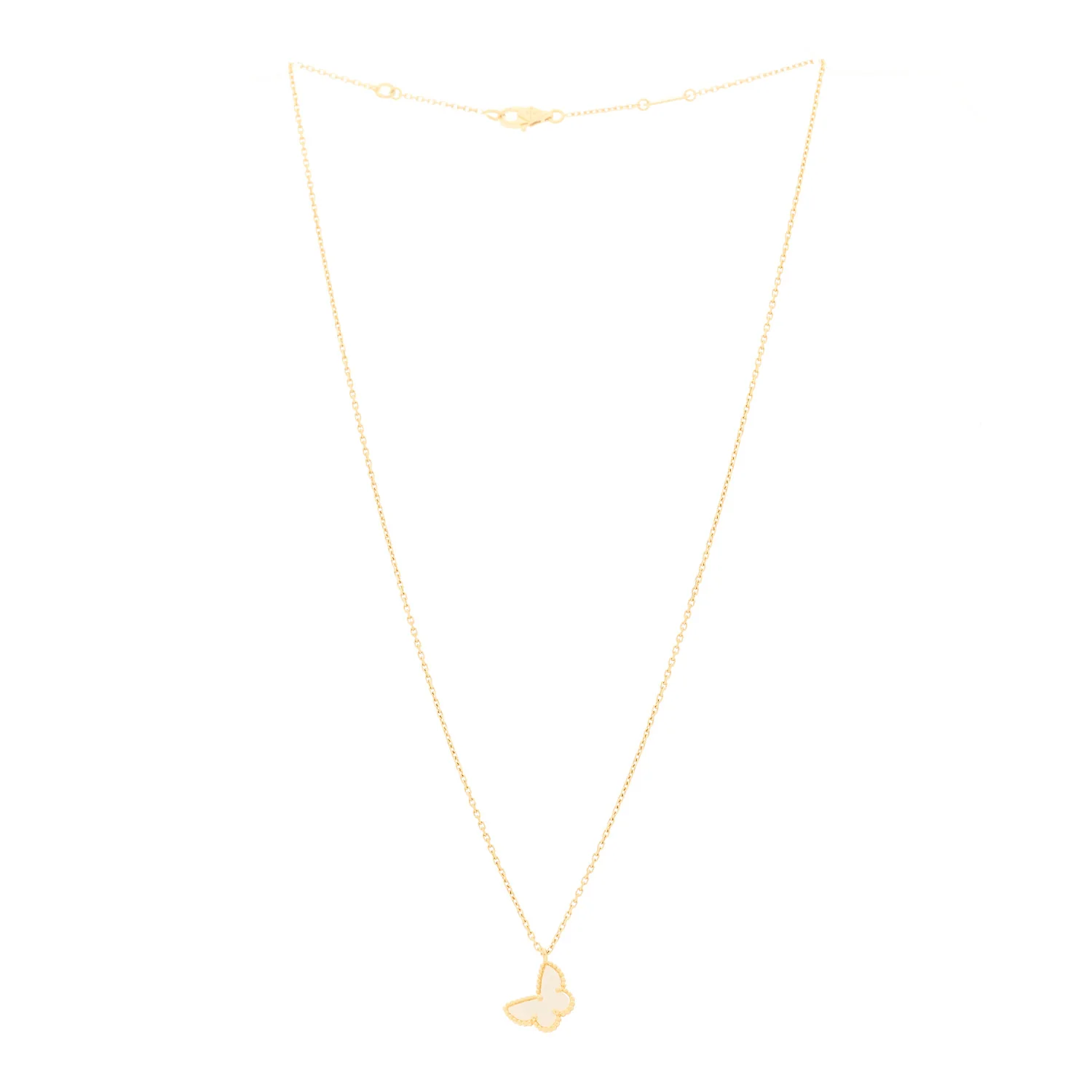 18K Yellow Gold Mother of Pearl Sweet Alhambra Butterfly Pendant Necklace - Image 3
