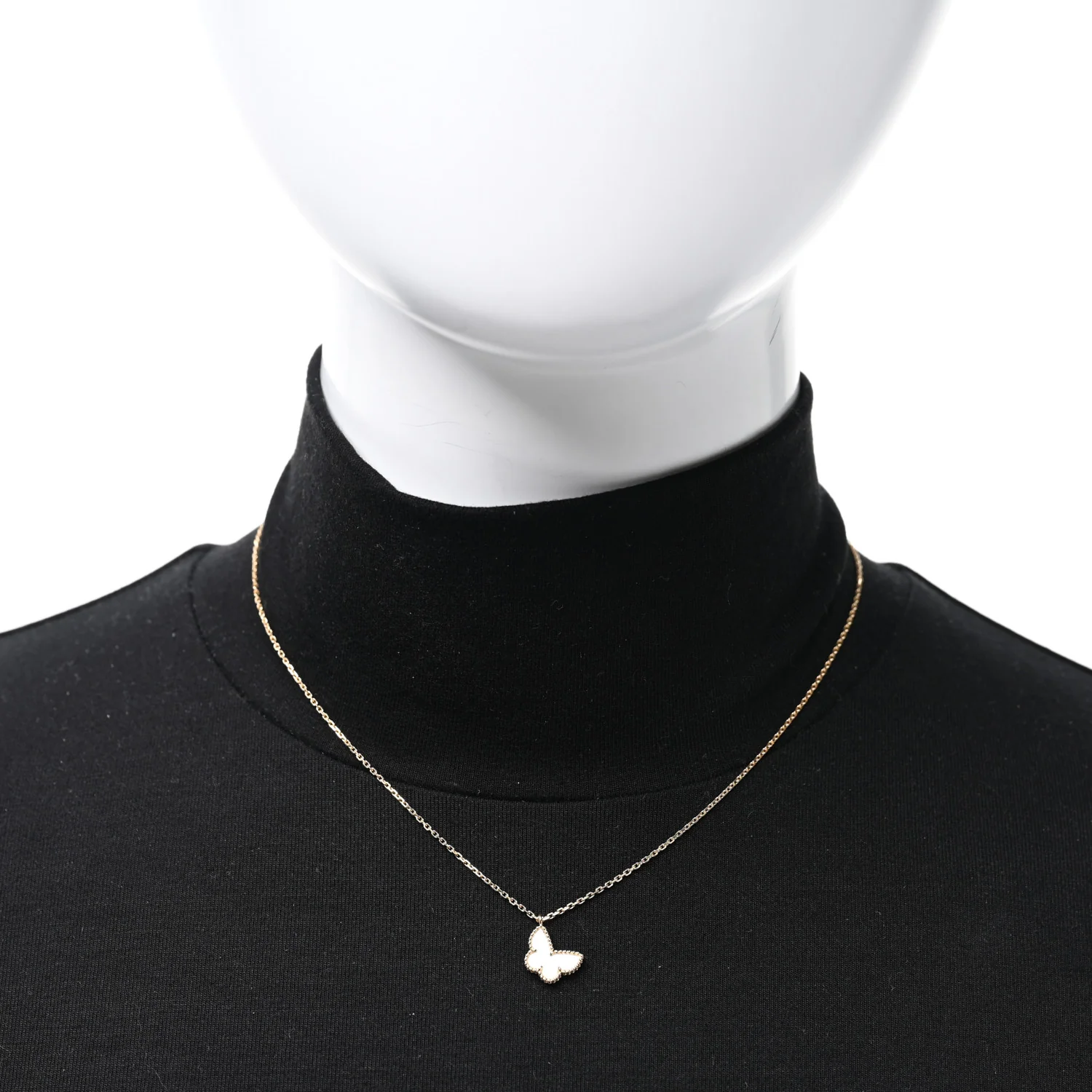 18K Yellow Gold Mother of Pearl Sweet Alhambra Butterfly Pendant Necklace - Image 2